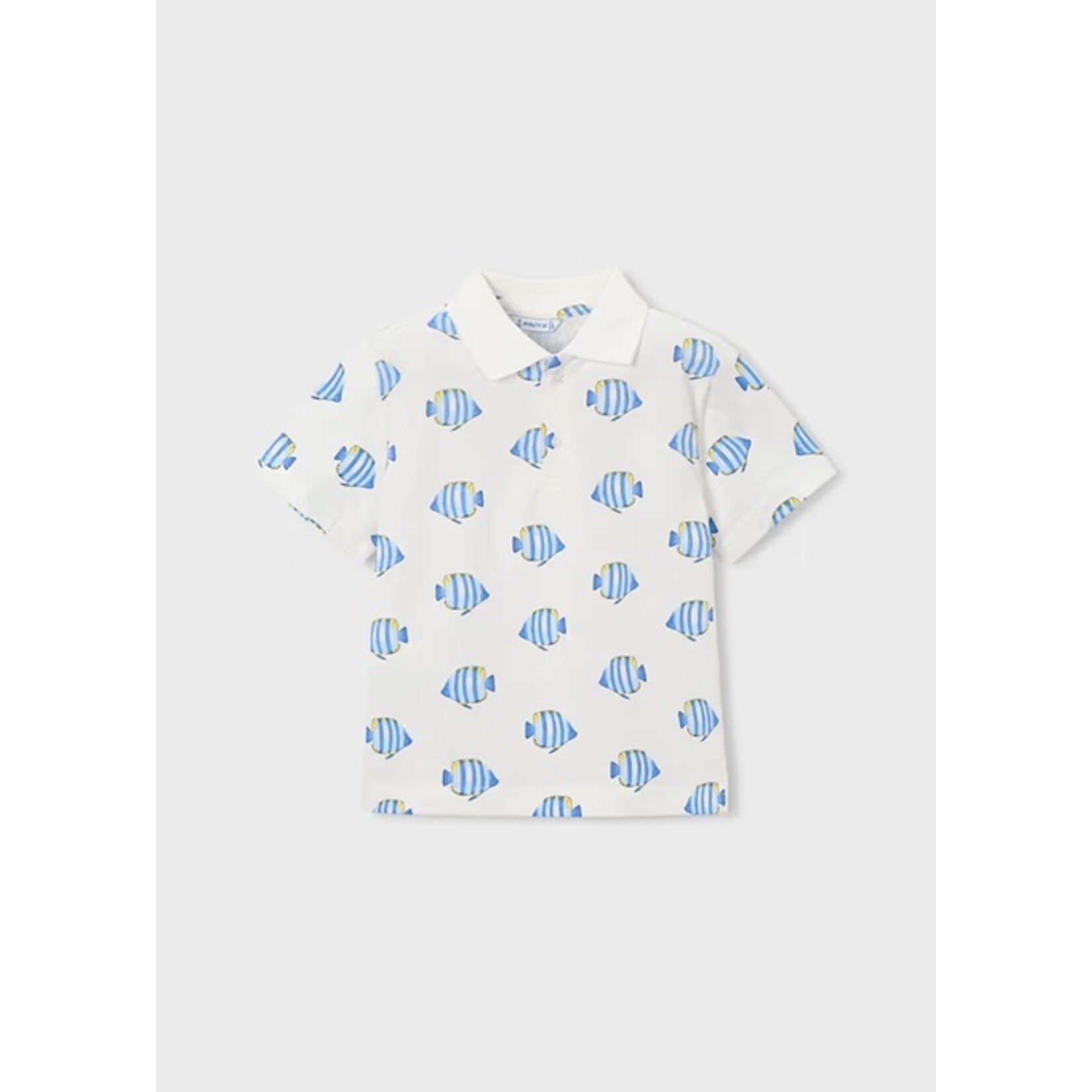 Mayoral MAYORAL - White short-sleeved polo shirt with blue and yellow fish print
