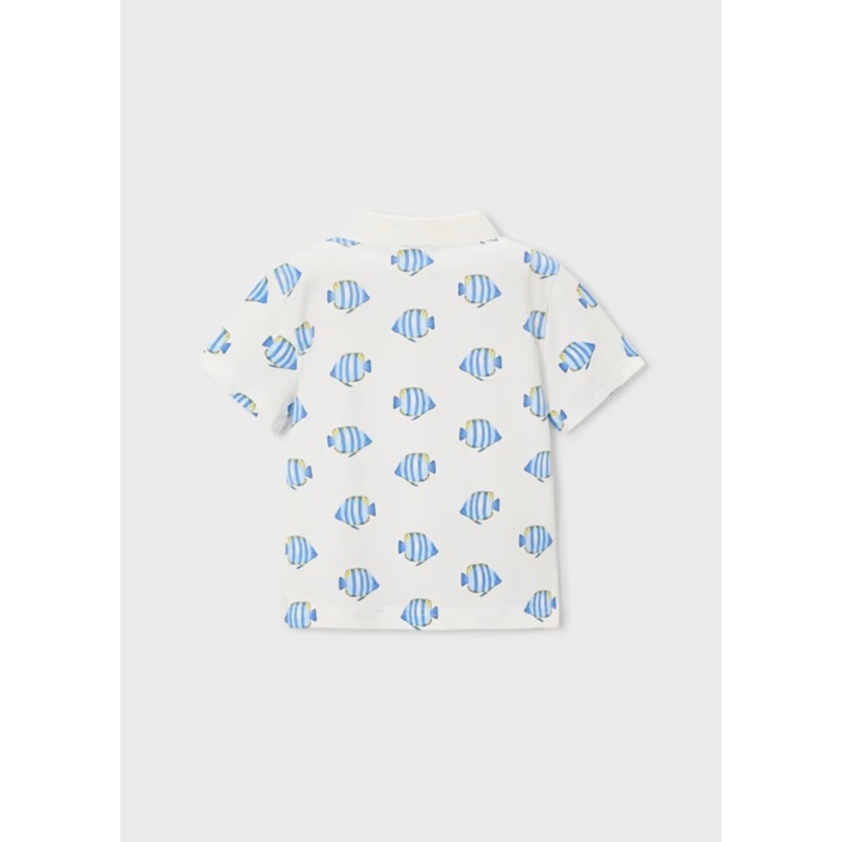 Mayoral MAYORAL - White short-sleeved polo shirt with blue and yellow fish print