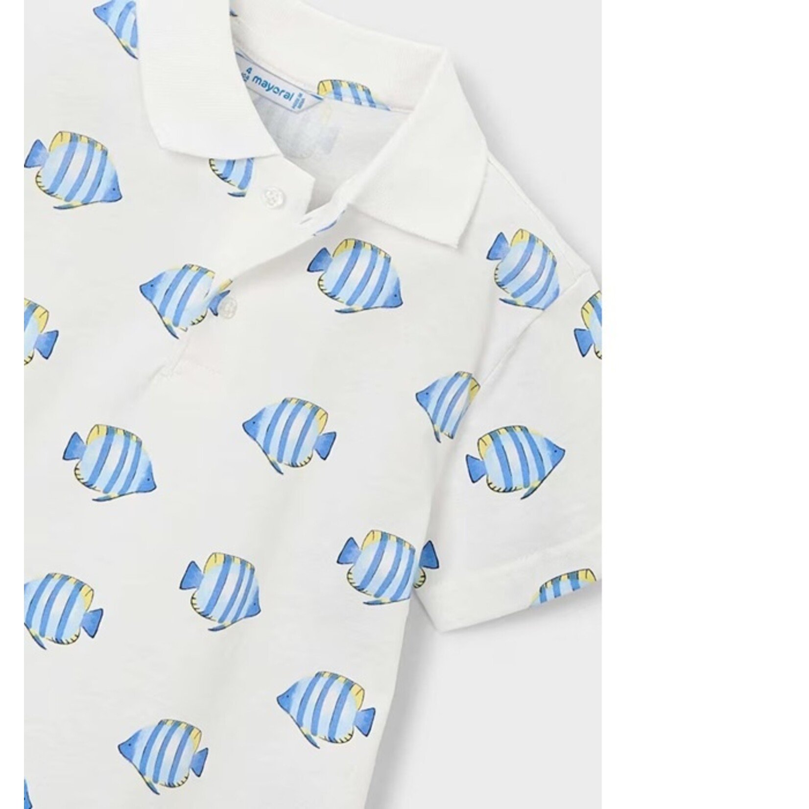 Mayoral MAYORAL - White short-sleeved polo shirt with blue and yellow fish print