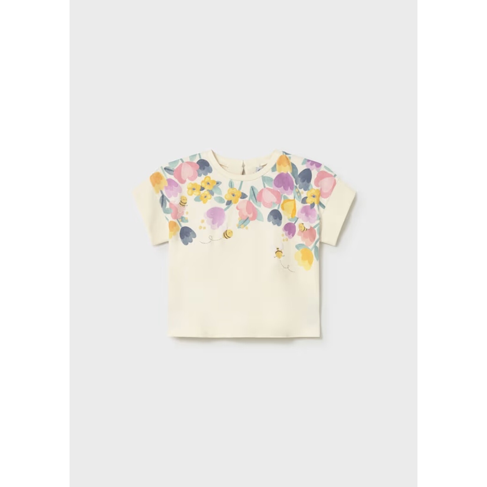 Mayoral MAYORAL - Creamy white short-sleeved T-shirt with flower and bee prints