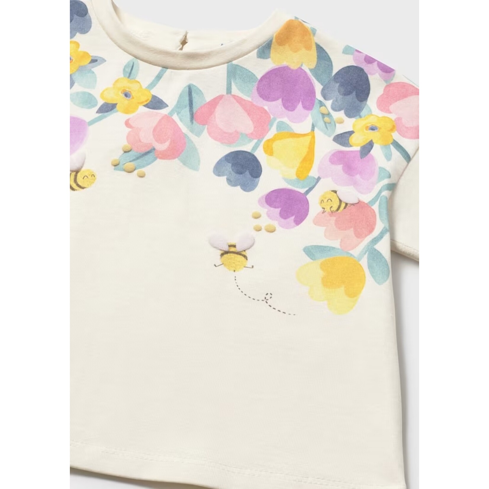Mayoral MAYORAL - Creamy white short-sleeved T-shirt with flower and bee prints