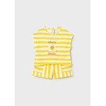 Mayoral MAYORAL - Two-piece set - Striped short-sleeved T-shirt and shorts in white and yellow with a sun print 'Solecito bonito'