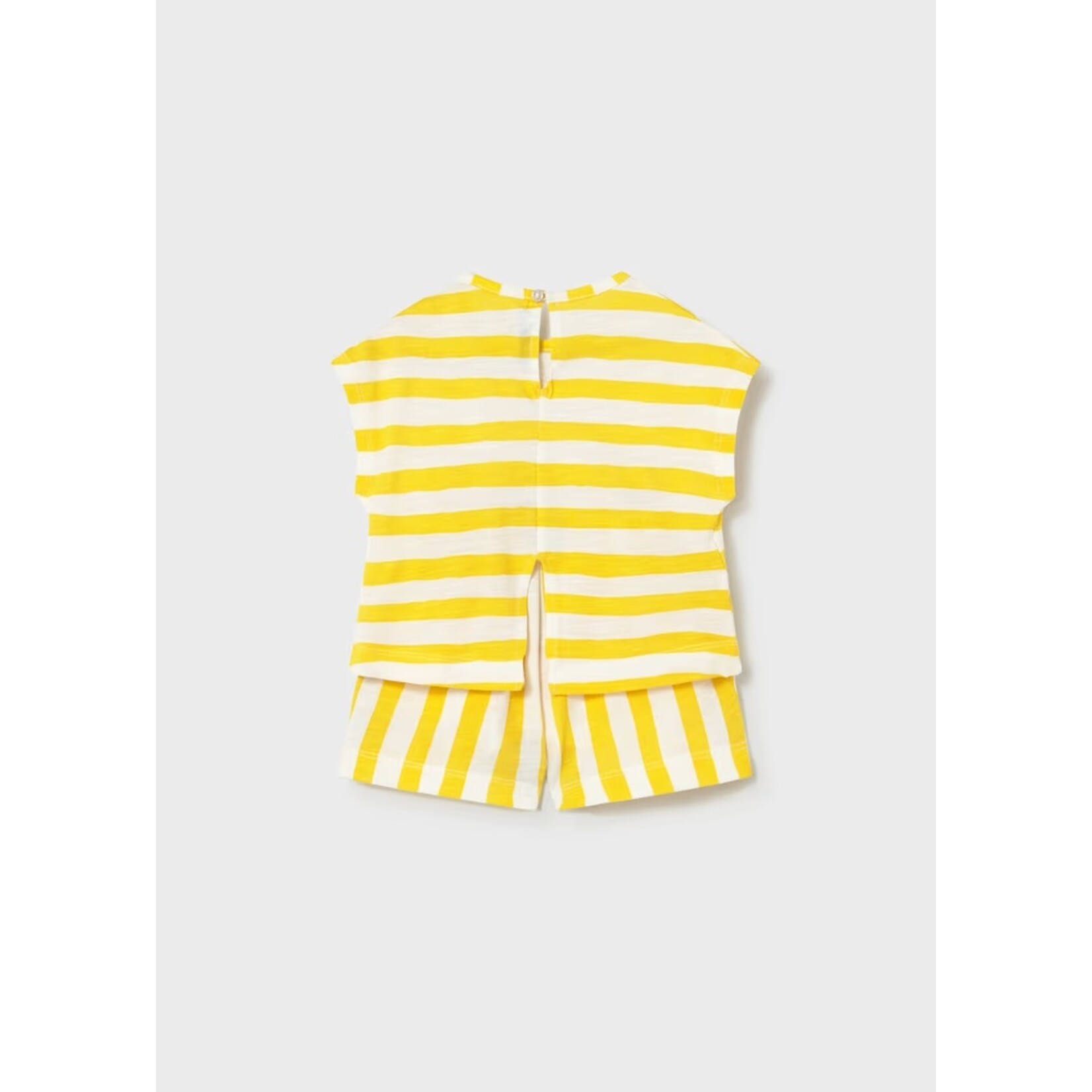 Mayoral MAYORAL - Two-piece set - Striped short-sleeved T-shirt and shorts in white and yellow with a sun print 'Solecito bonito'