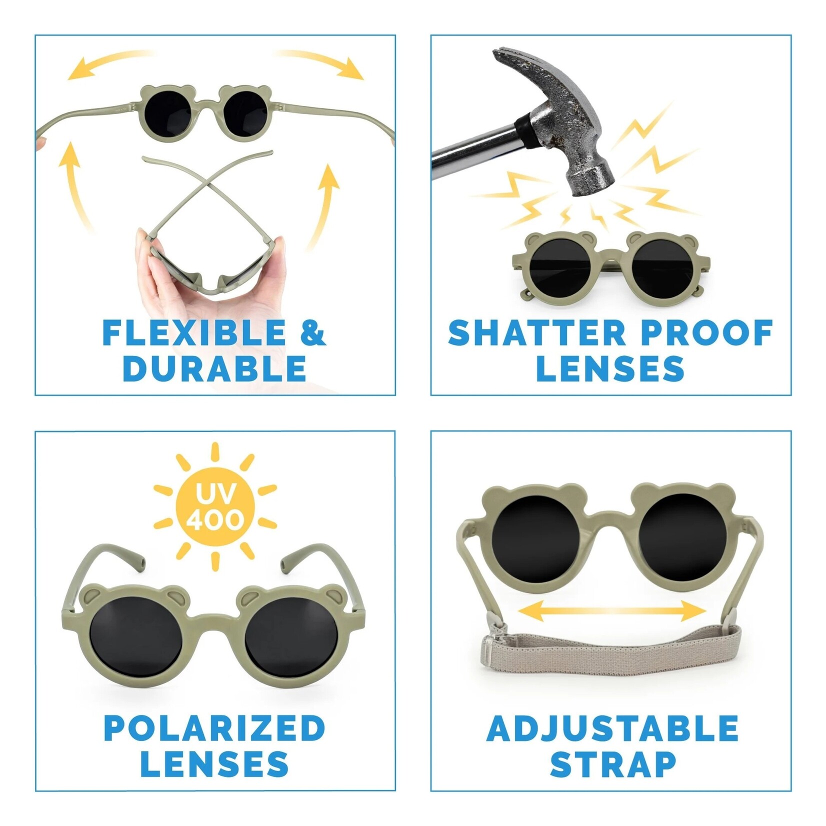 JAN&JUL JAN&JUL - Lunettes de soleil polarisées ours pour enfants - Rose pâle