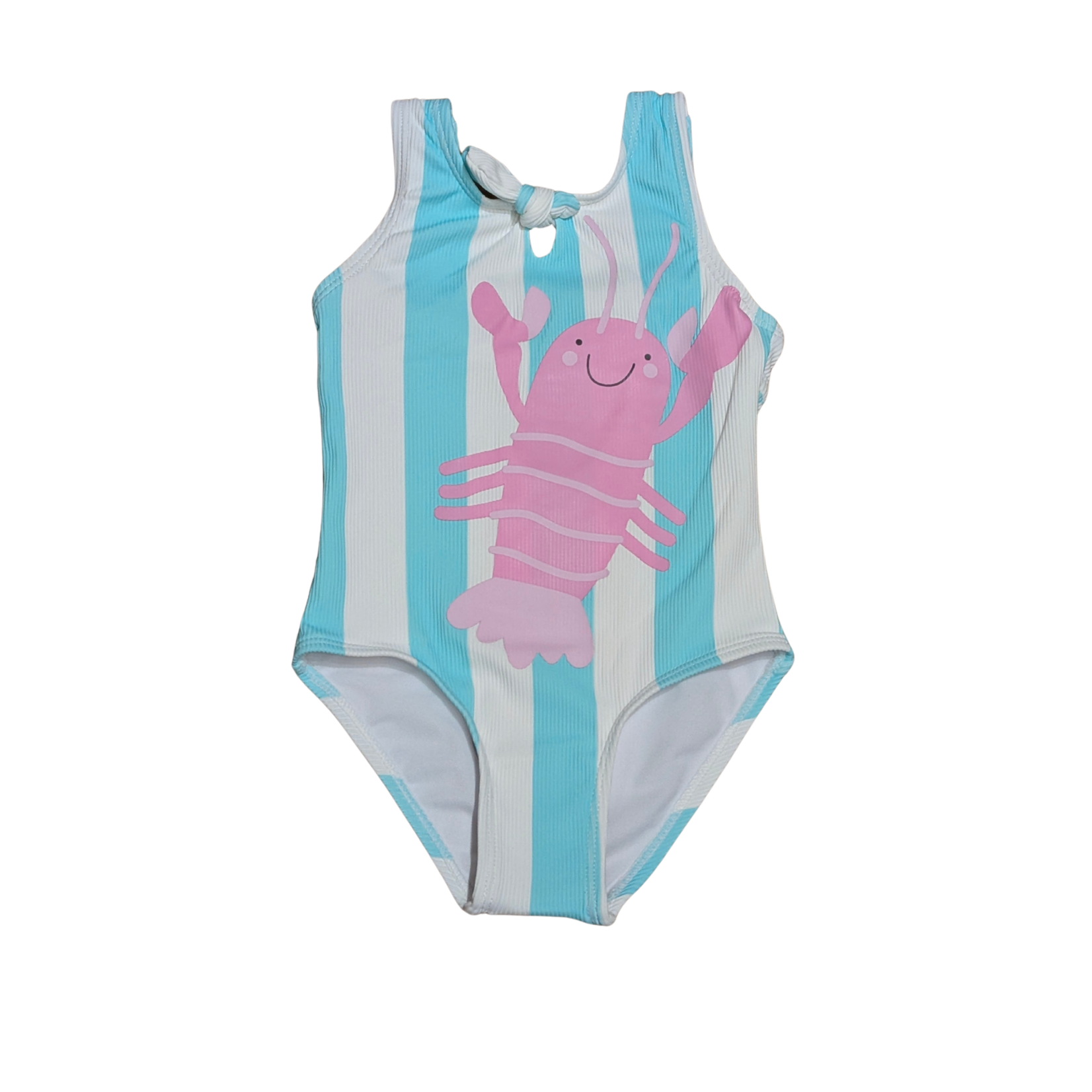 Mandarine & Co. MANDARINE & CO. - Maillot de bain une-pièce ligné blanc et turquoise avec imprimé d'homard