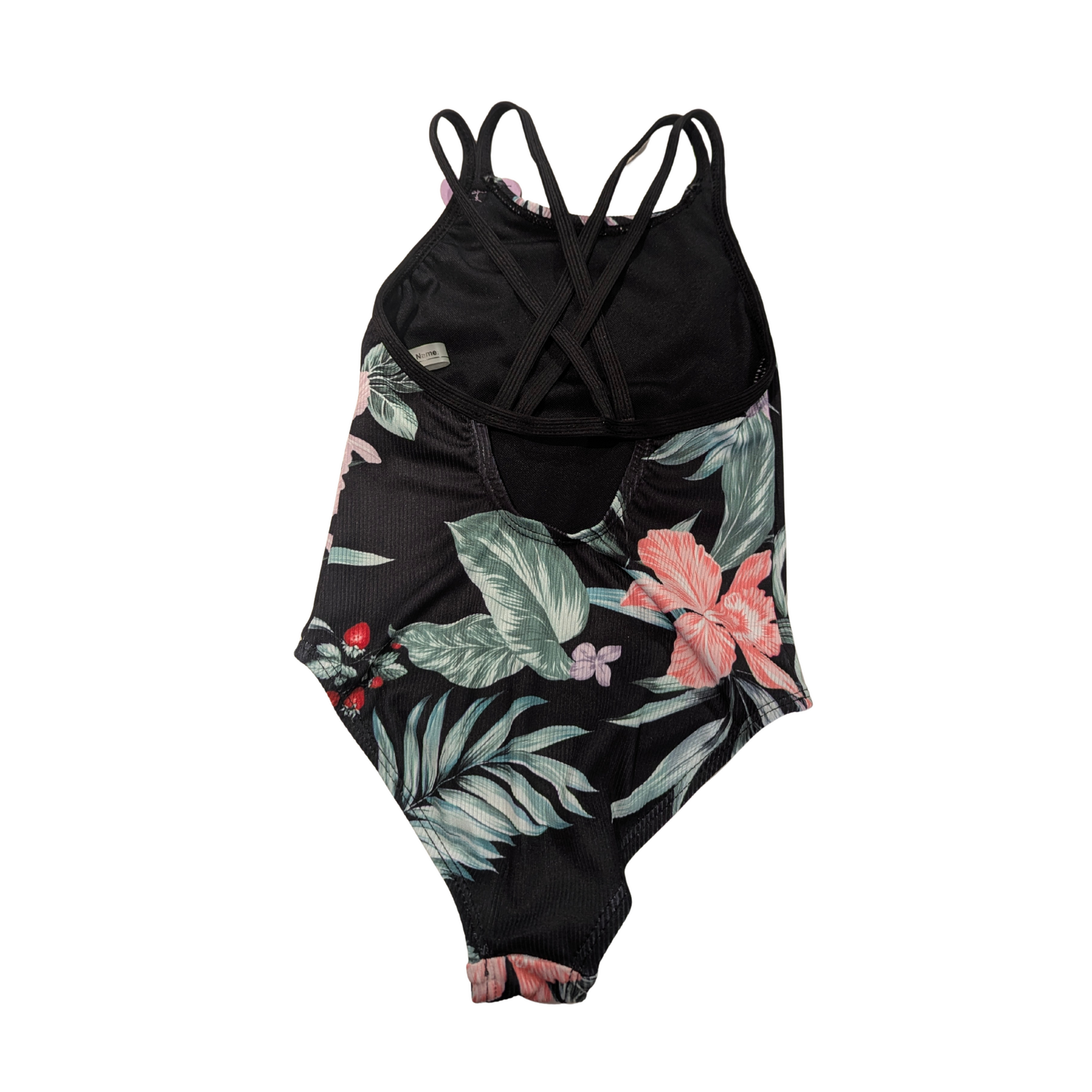 Mandarine & Co. MANDARINE & CO. - Maillot de bain une-pièce noir avec imprimé de fleurs de fraisiers et coeur à la bretelle