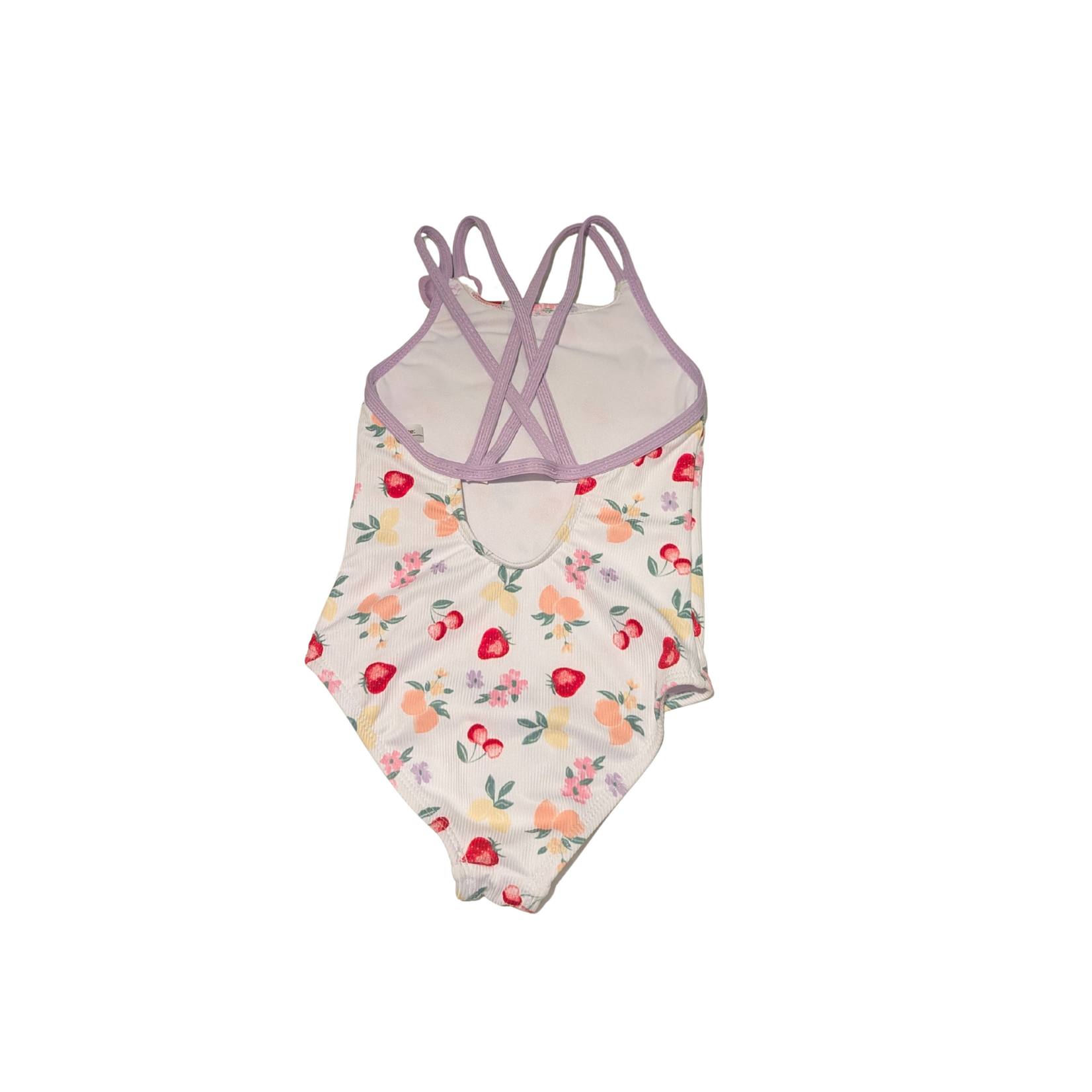 Mandarine & Co. MANDARINE & CO. - One-piece ribbed bathing suit un white with strawberry and flower print.