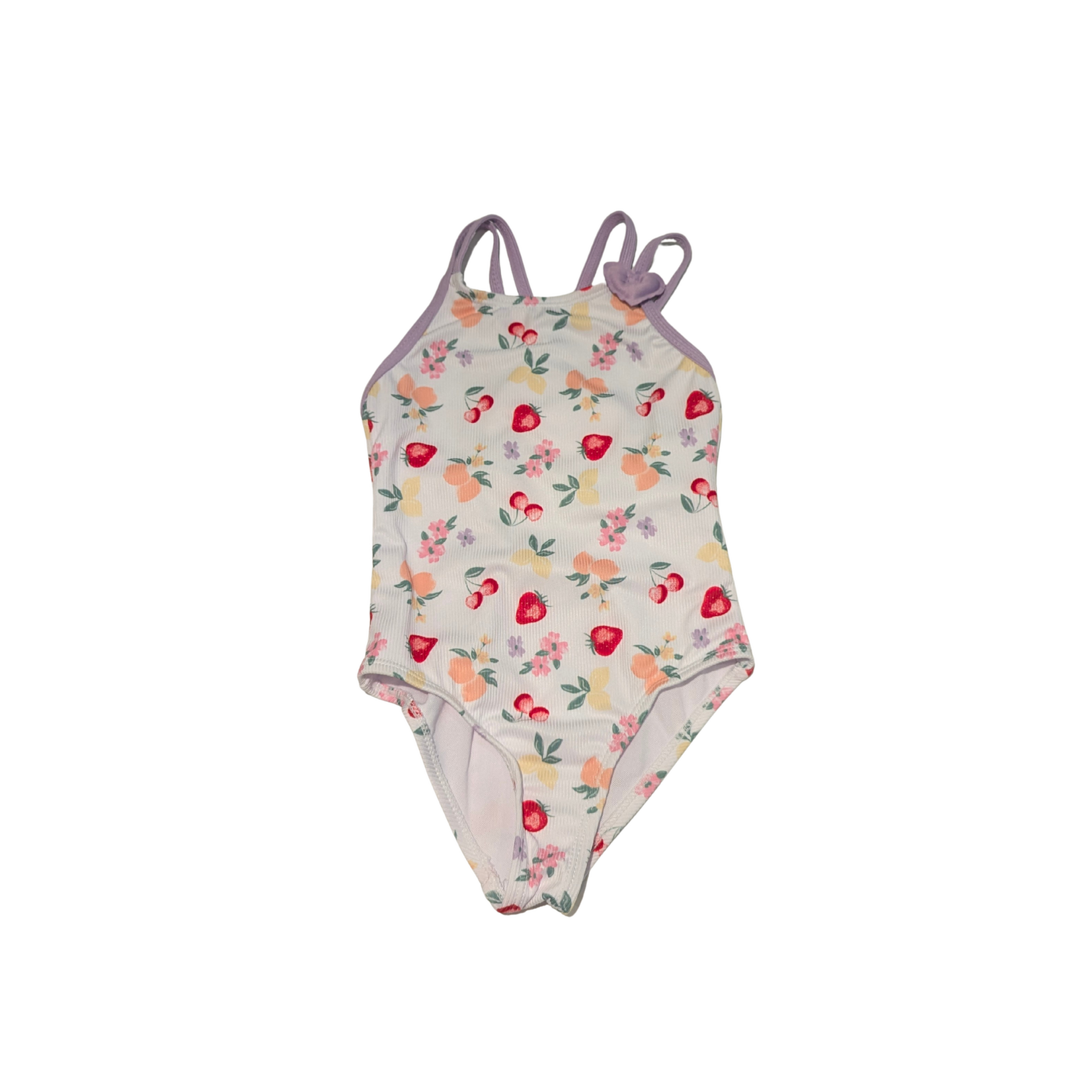 Mandarine & Co. MANDARINE & CO. - One-piece ribbed bathing suit un white with strawberry and flower print.