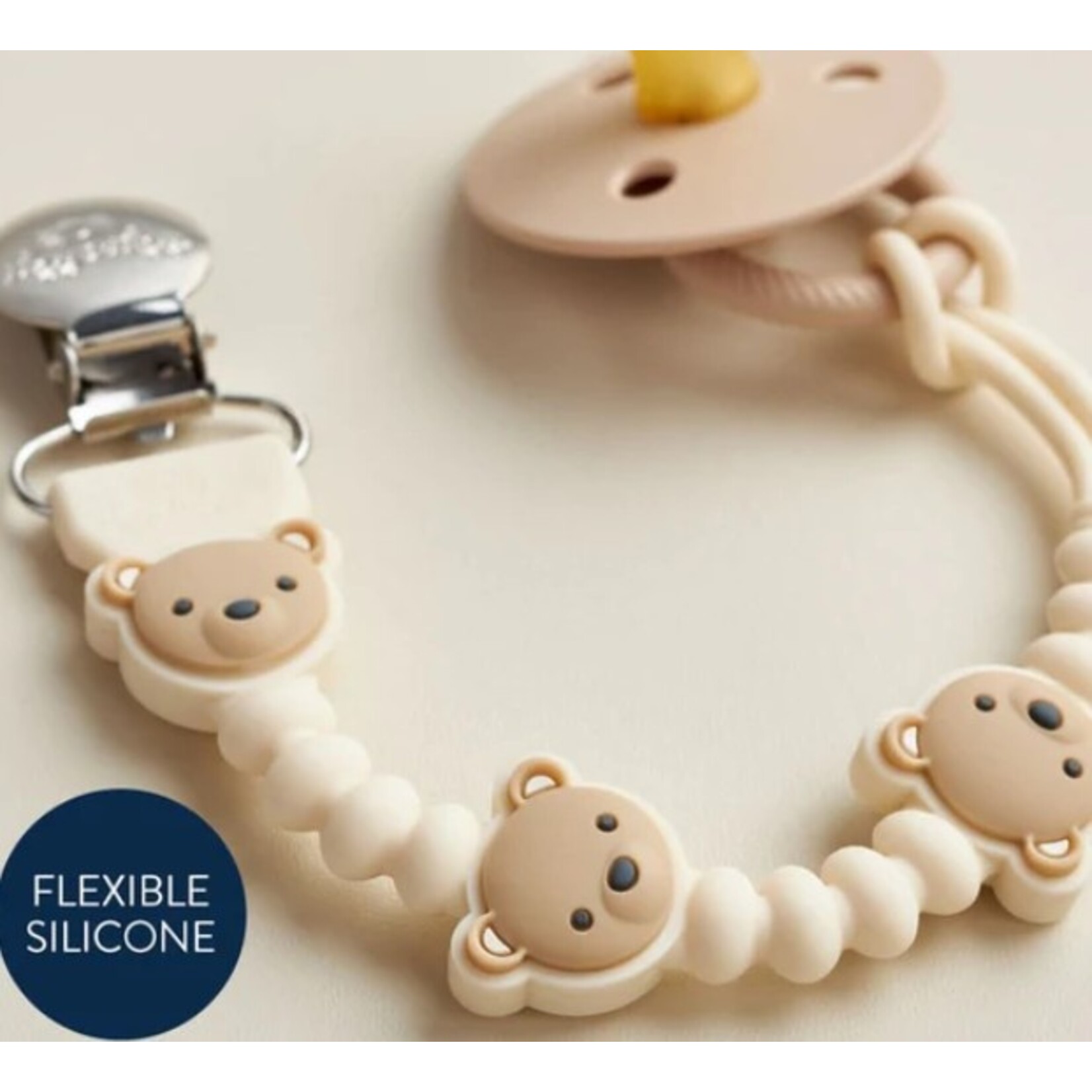 Itzy Ritzy ITZY RITZY - Silicone pacifier clip - Beige with teddy bears - 'Sweetie Strap Plus'