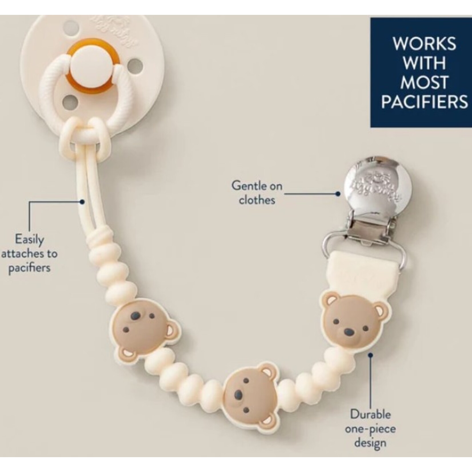 Itzy Ritzy ITZY RITZY - Silicone pacifier clip - Beige with teddy bears - 'Sweetie Strap Plus'