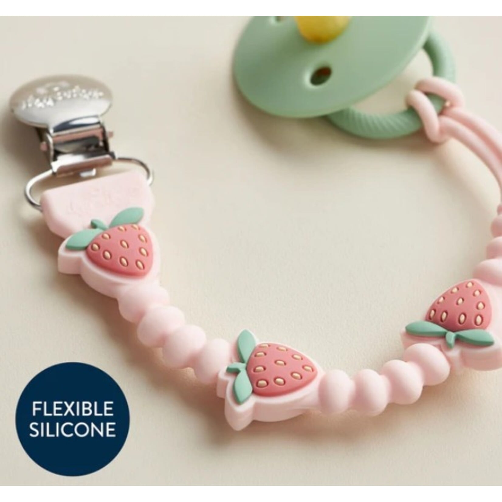 Itzy Ritzy ITZY RITZY - Silicone pacifier clip - Pink with strawberries - 'Sweetie Strap Plus'