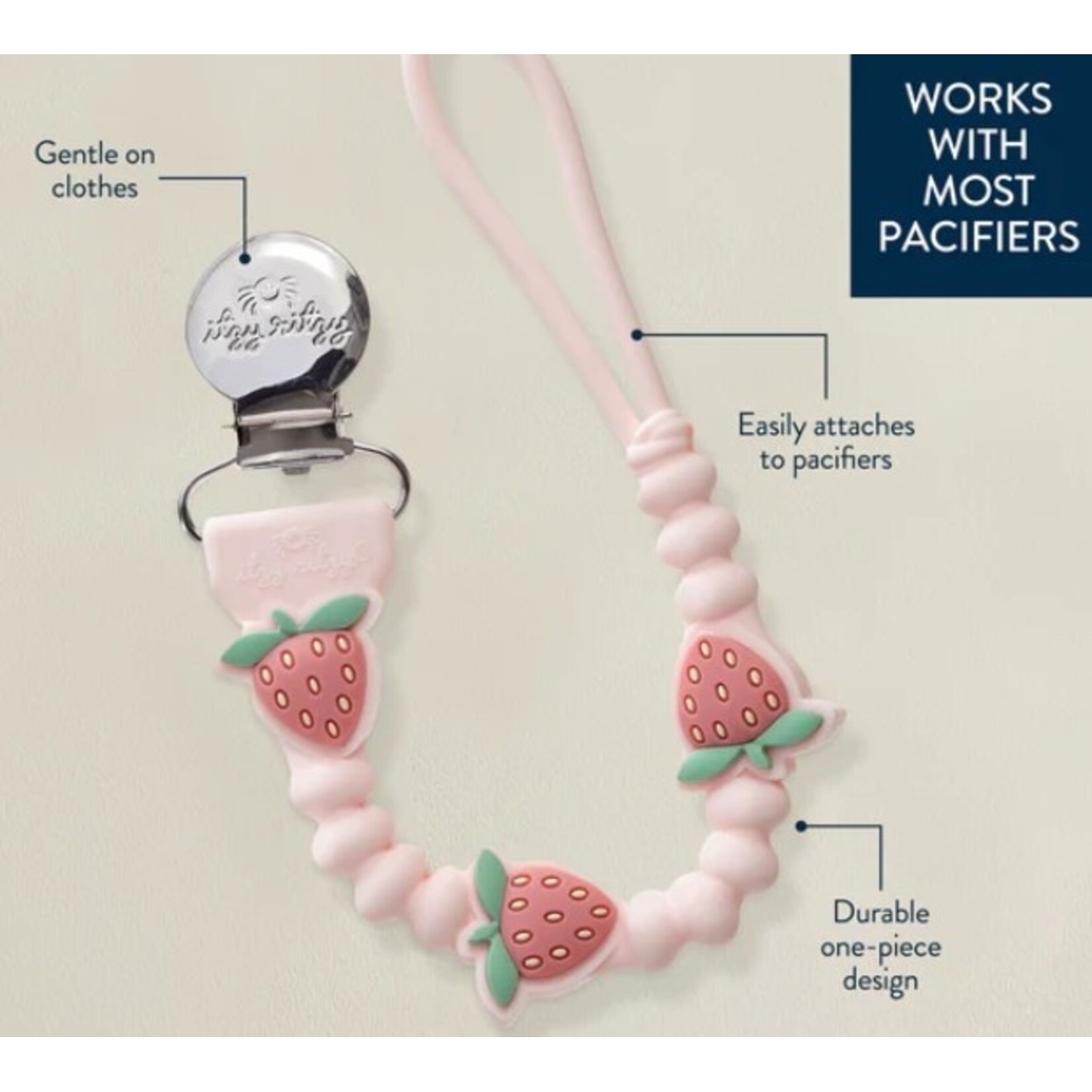 Itzy Ritzy ITZY RITZY - Attache-suce en silicone - Rose avec fraises - 'Sweetie Strap Plus'