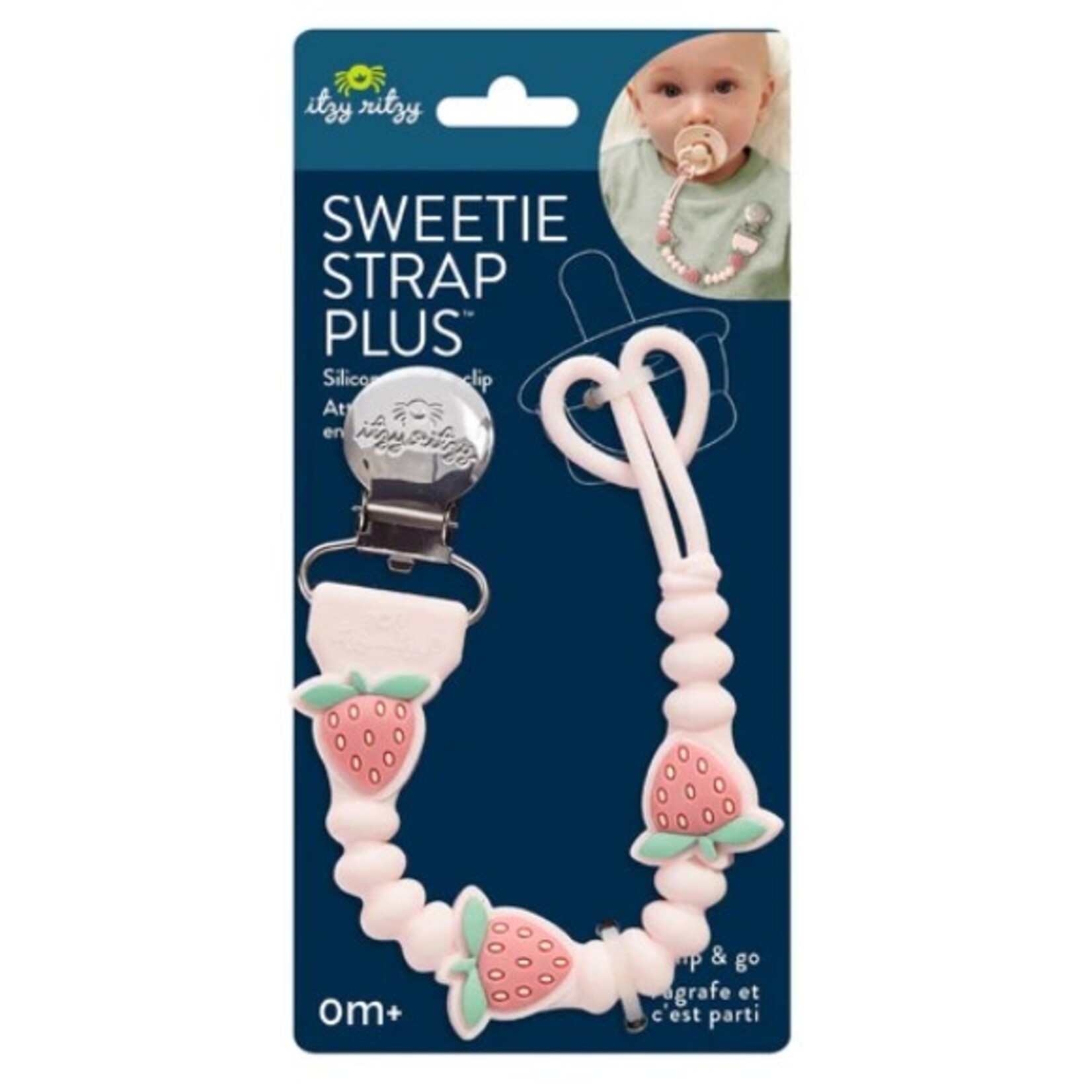 Itzy Ritzy ITZY RITZY - Attache-suce en silicone - Rose avec fraises - 'Sweetie Strap Plus'