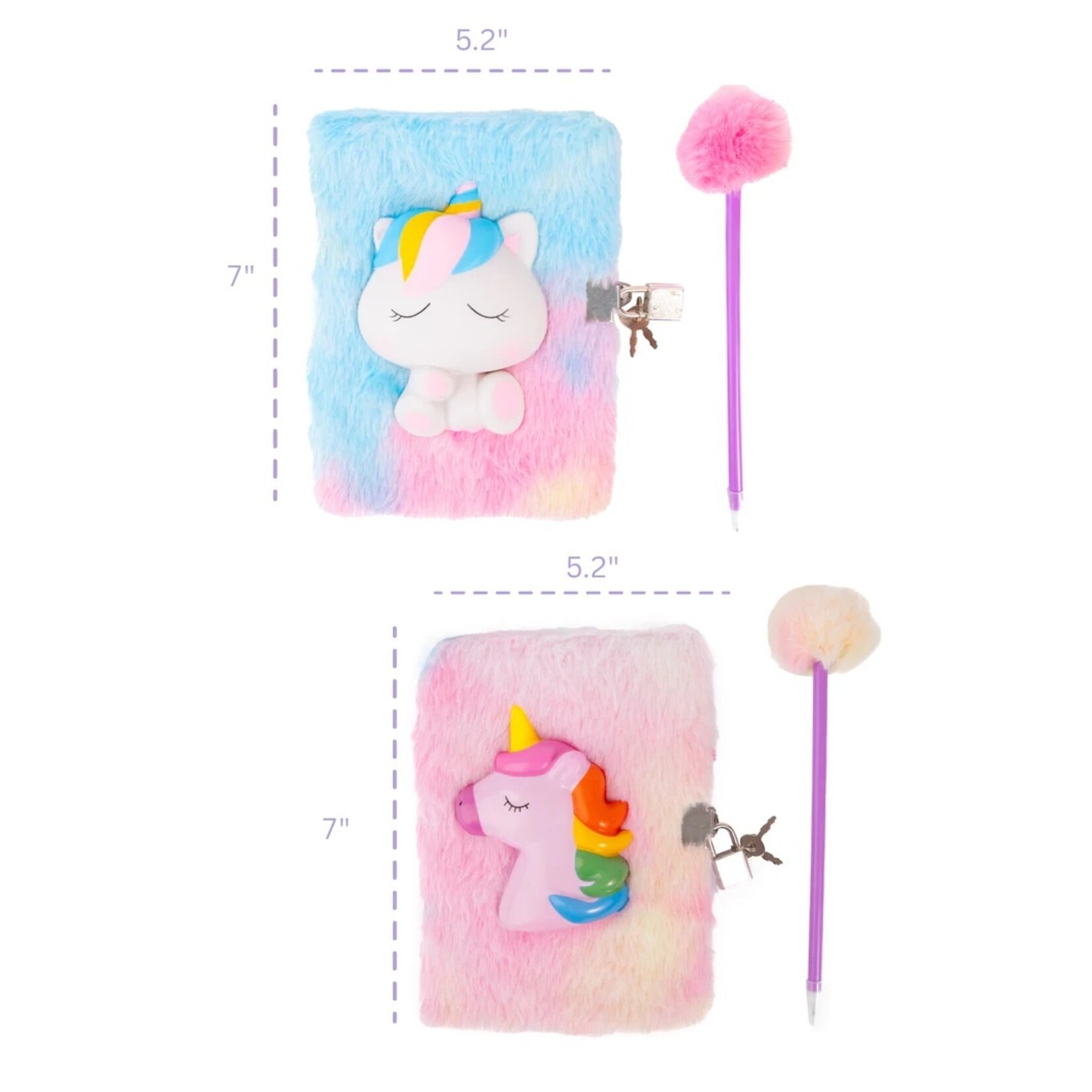 Great Pretenders GREAT PRETENDERS -  Multicolored notebook set with squishy, ​​key lock, and pom-pom pen "Furry Friends" - Pink Unicorn