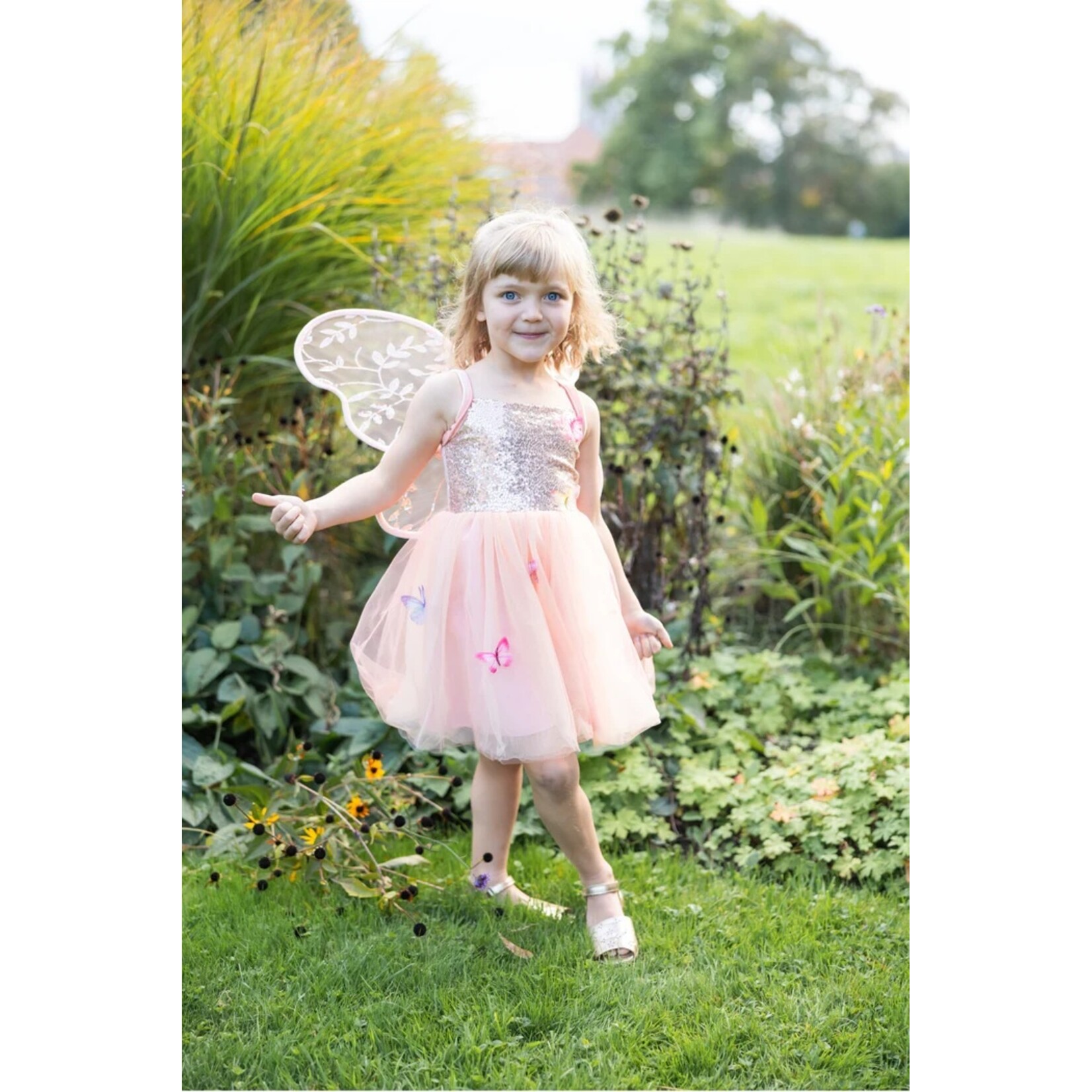 Great Pretenders GREAT PRETENDERS - Peach pink sequined dress and tutu with butterfly appliqué 'Butterfly Bliss'