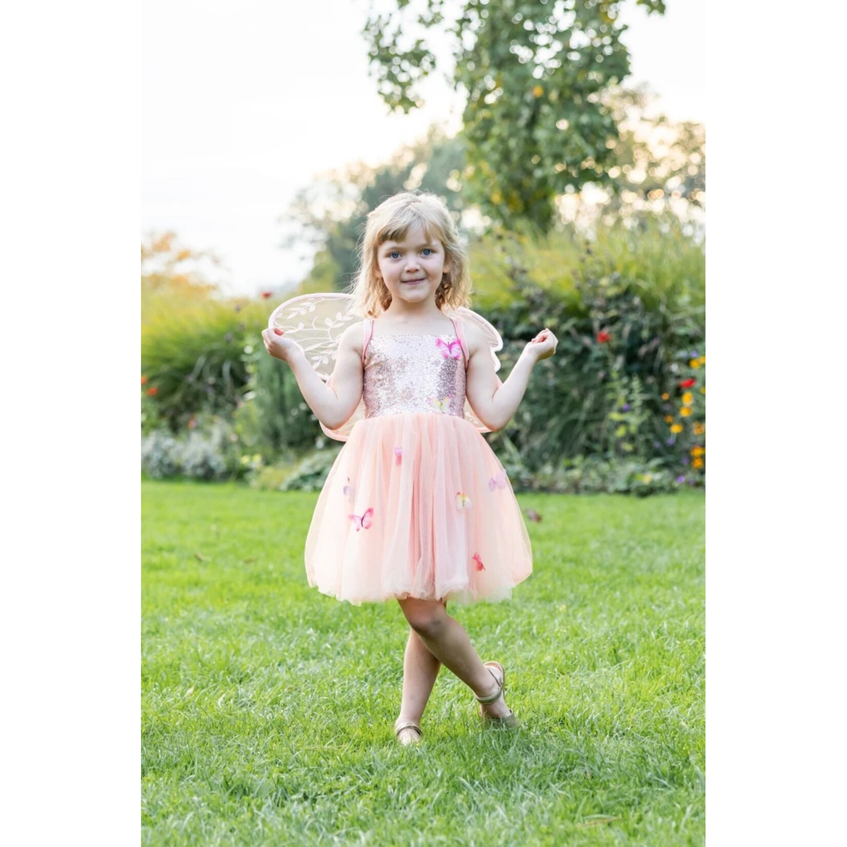 Great Pretenders GREAT PRETENDERS - Peach pink sequined dress and tutu with butterfly appliqué 'Butterfly Bliss'