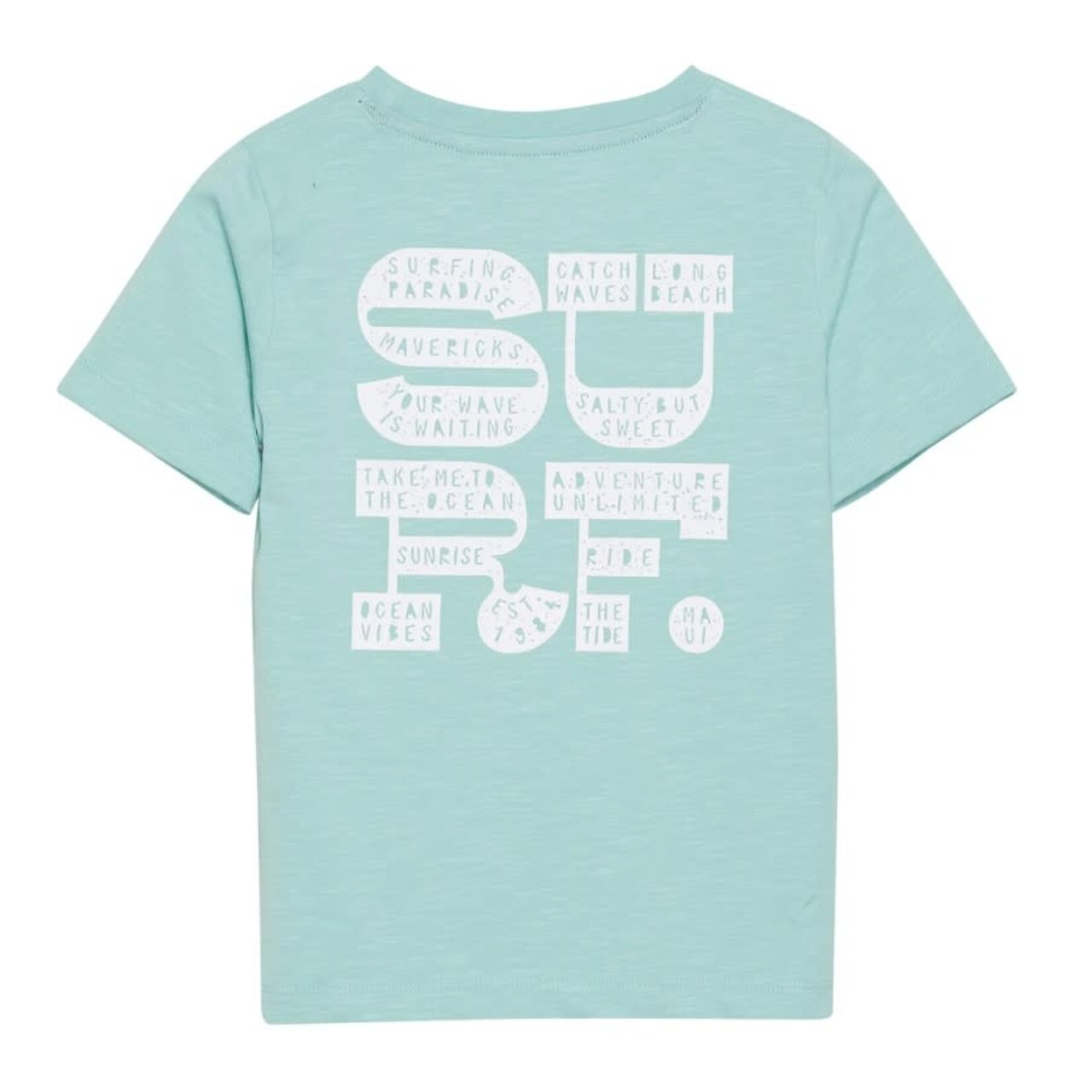 Minymo MINYMO - Turquoise short-sleeved T-shirt with surfer embroidery on the chest