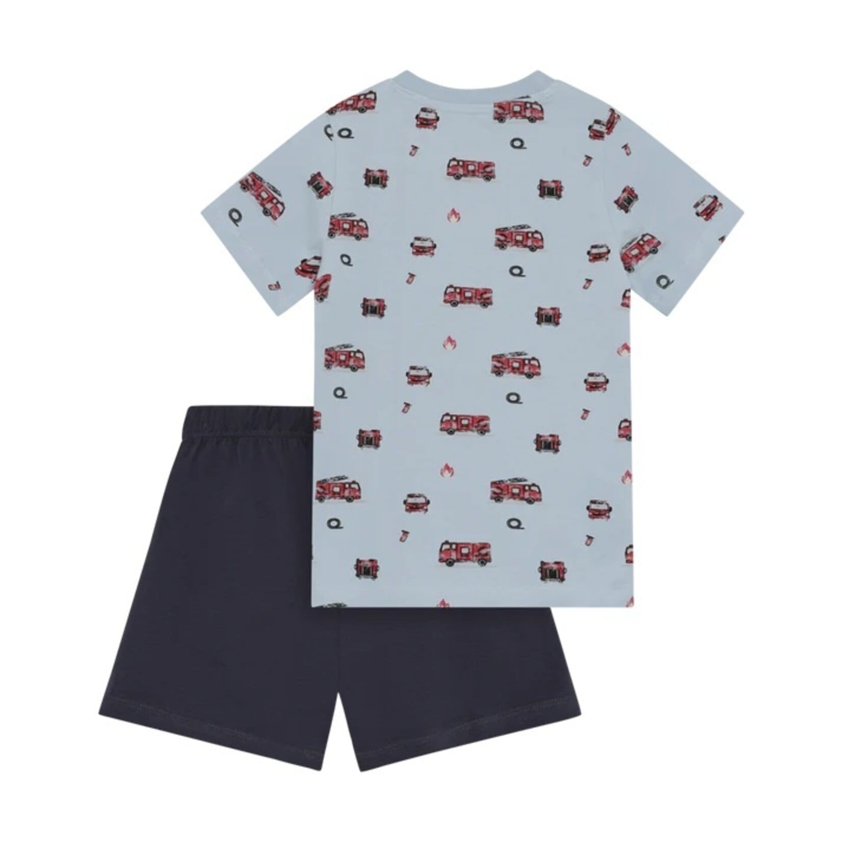 Minymo MINYMO - 2-piece set: Blue T-shirt with fire truck print and navy blue shorts 5y