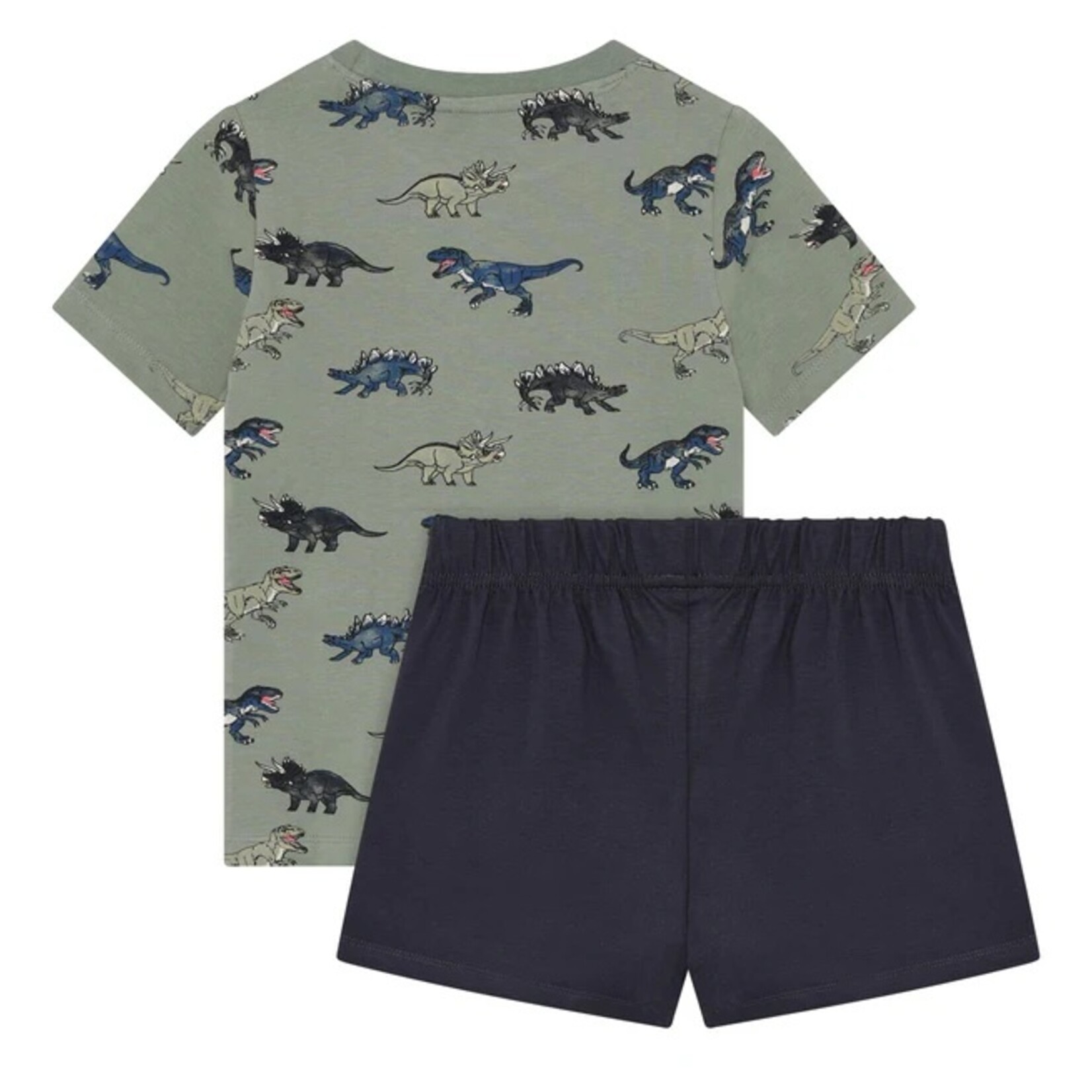 Minymo MINYMO - Ensemble 2 pièces: T-shirt kaki avec imprimé de dinosaures et short bleu marin
