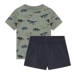 Minymo MINYMO - Ensemble 2 pièces: T-shirt kaki avec imprimé de dinosaures et short bleu marin