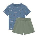 Minymo MINYMO - 2-piece set: Blue T-shirt with shark print and khaki shorts 6y