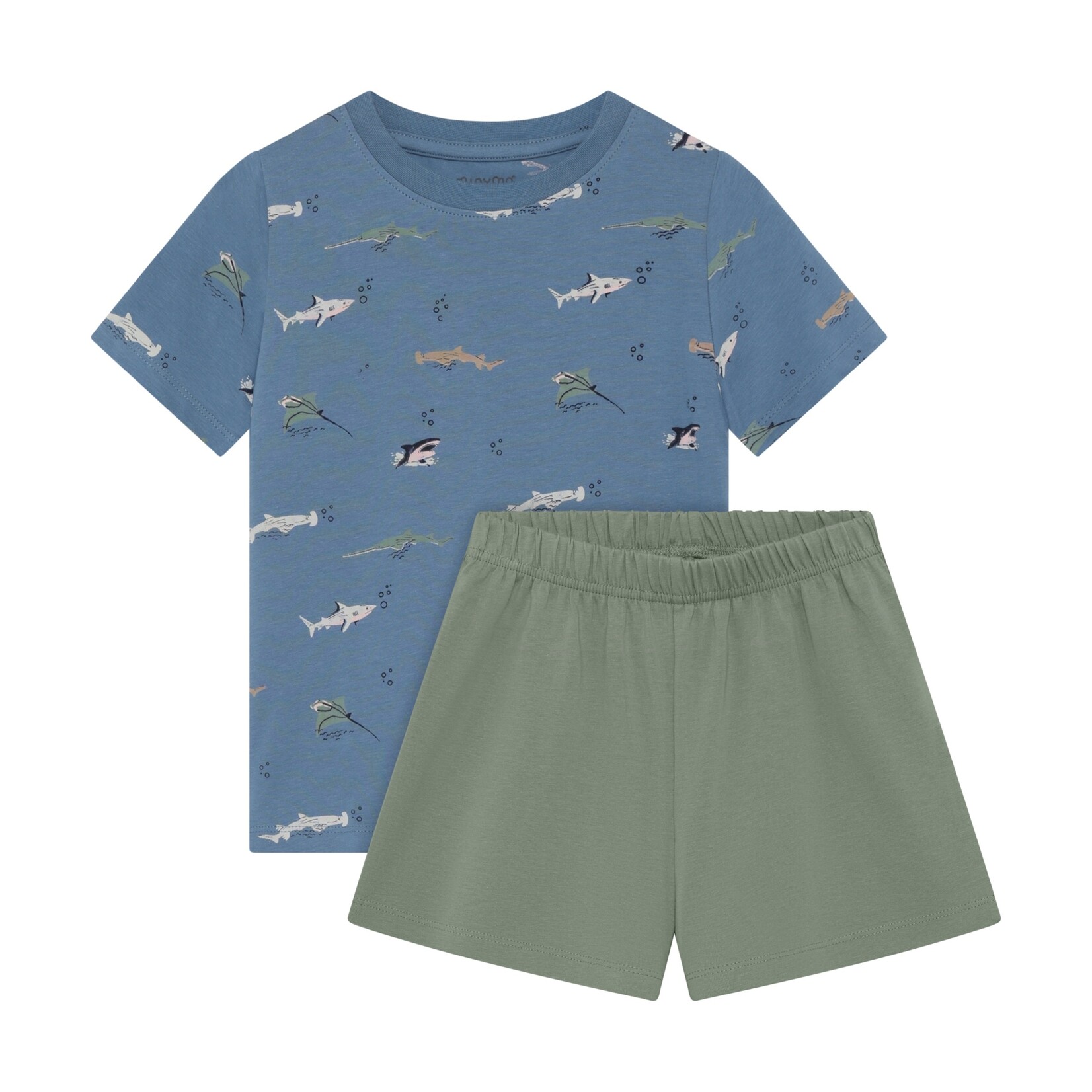 Minymo MINYMO - Ensemble 2 pièces: T-shirt bleu avec imprimé de requins et short kaki 6ans