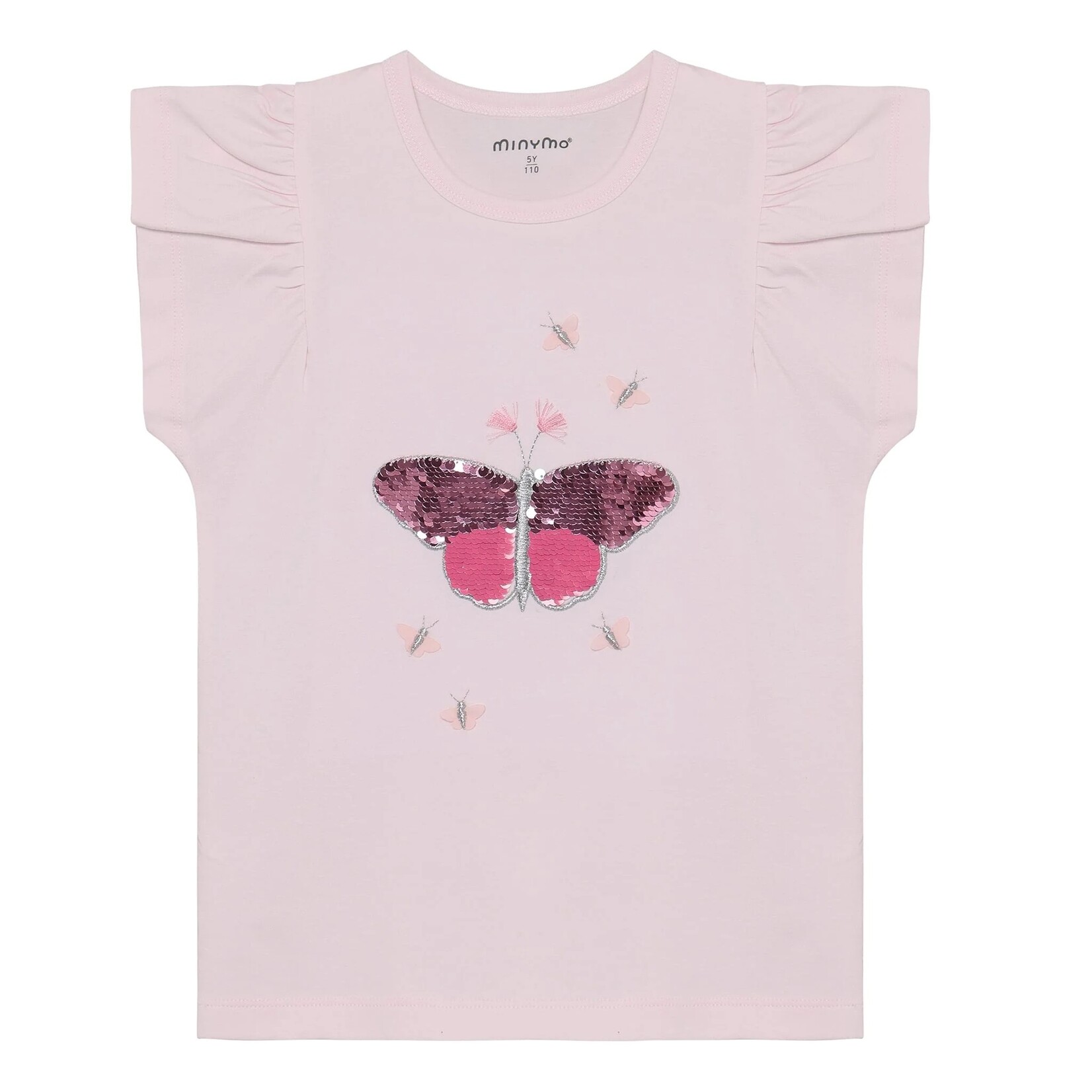 Minymo MINYMO - Pink T-shirt with ruffled sleeves and sequined butterflies 6y