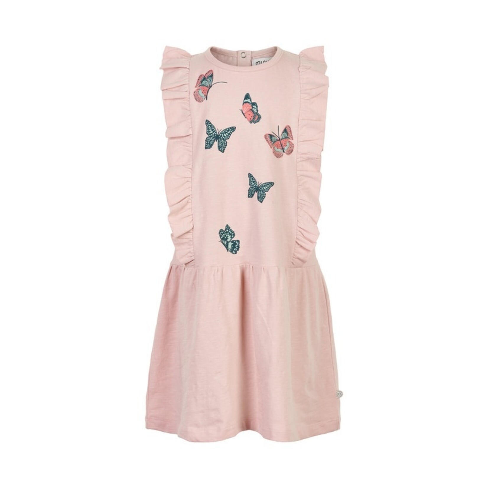 Minymo MINYMO - Robe rose avec manches volants et un imprimé de papillons