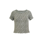 Mandarine & Co. MANDARINE & CO. - T-shirt vert sauge avec fleurs blanches et dentelle verte