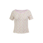 Mandarine & Co. MANDARINE & CO. - T-shirt blanc avec fleurs colorés et dentelle rose