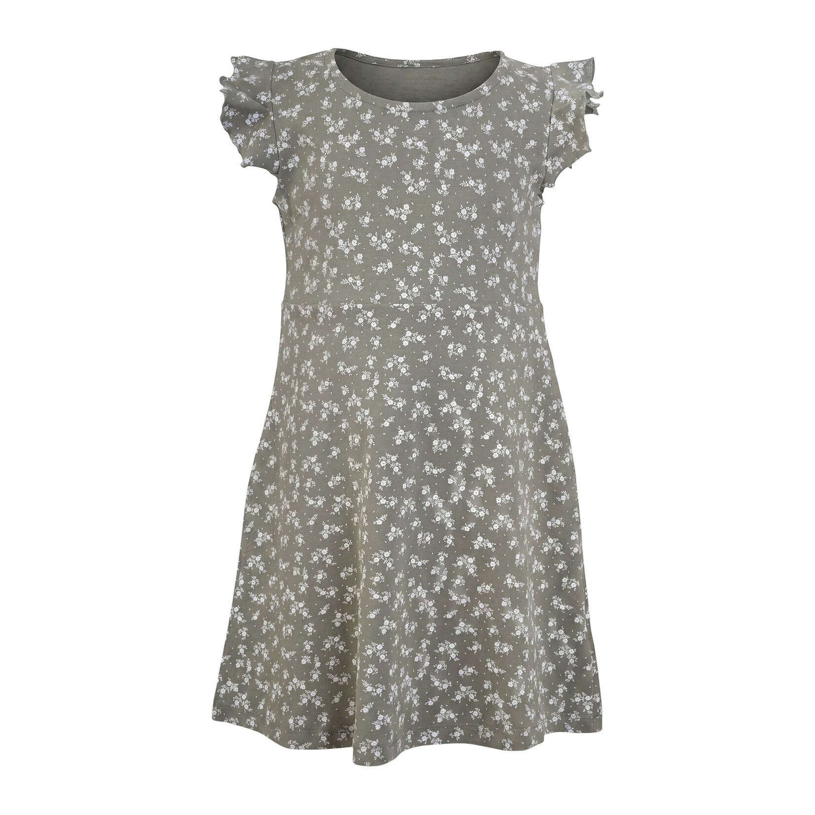 Mandarine & Co.  MANDARINE & CO. - Sage green dress with ruffled sleeves and white flowers