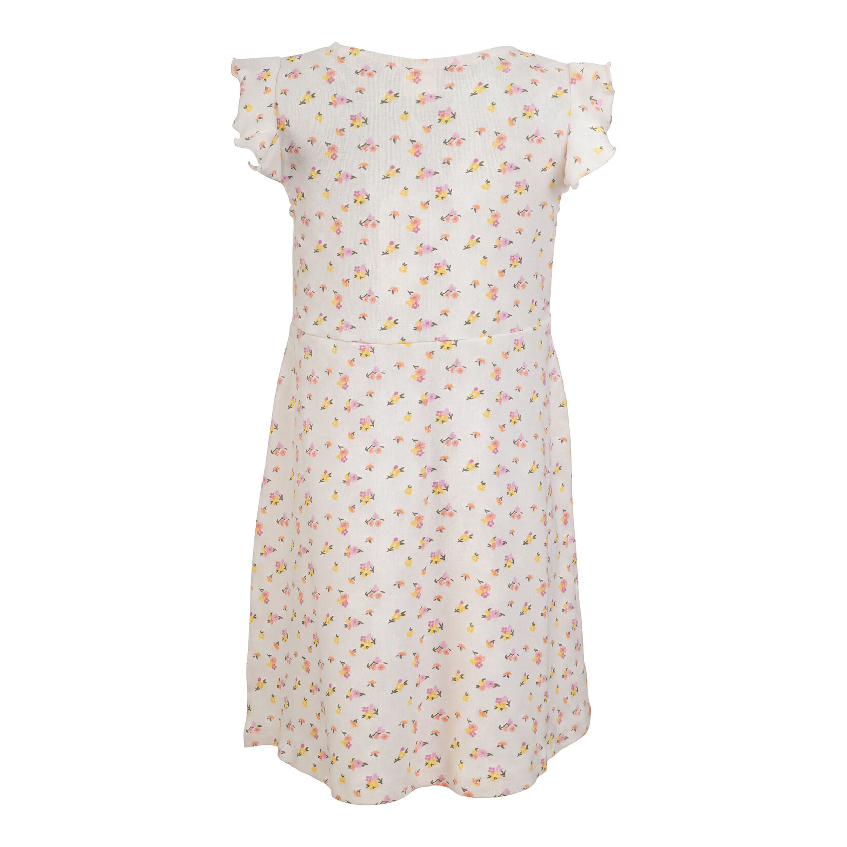 Mandarine & Co. MANDARINE & CO. - White dress with ruffled sleeves and colorful flowers
