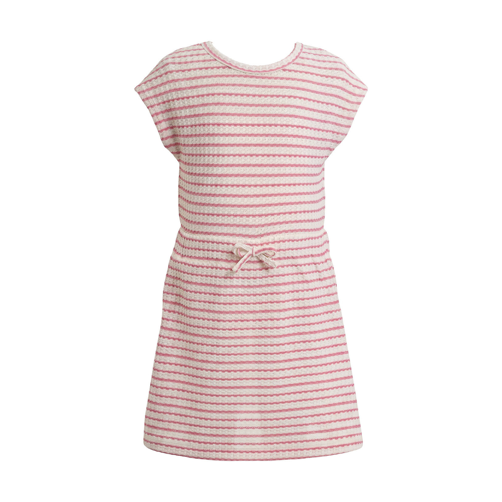 Mandarine & Co. MANDARINE & CO. - Robe blanche rayé rose avec une boucle à la taille