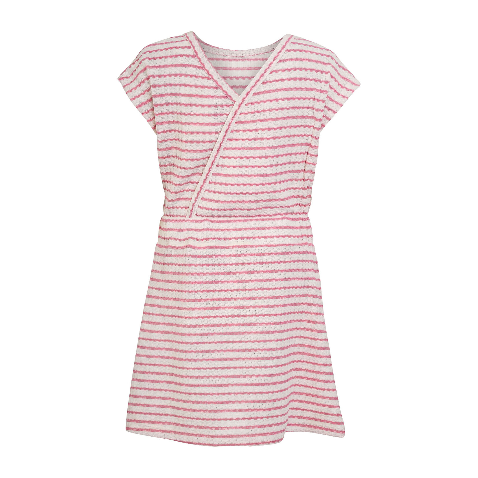 Mandarine & Co. MANDARINE & CO. - Robe blanche rayé rose avec une boucle à la taille