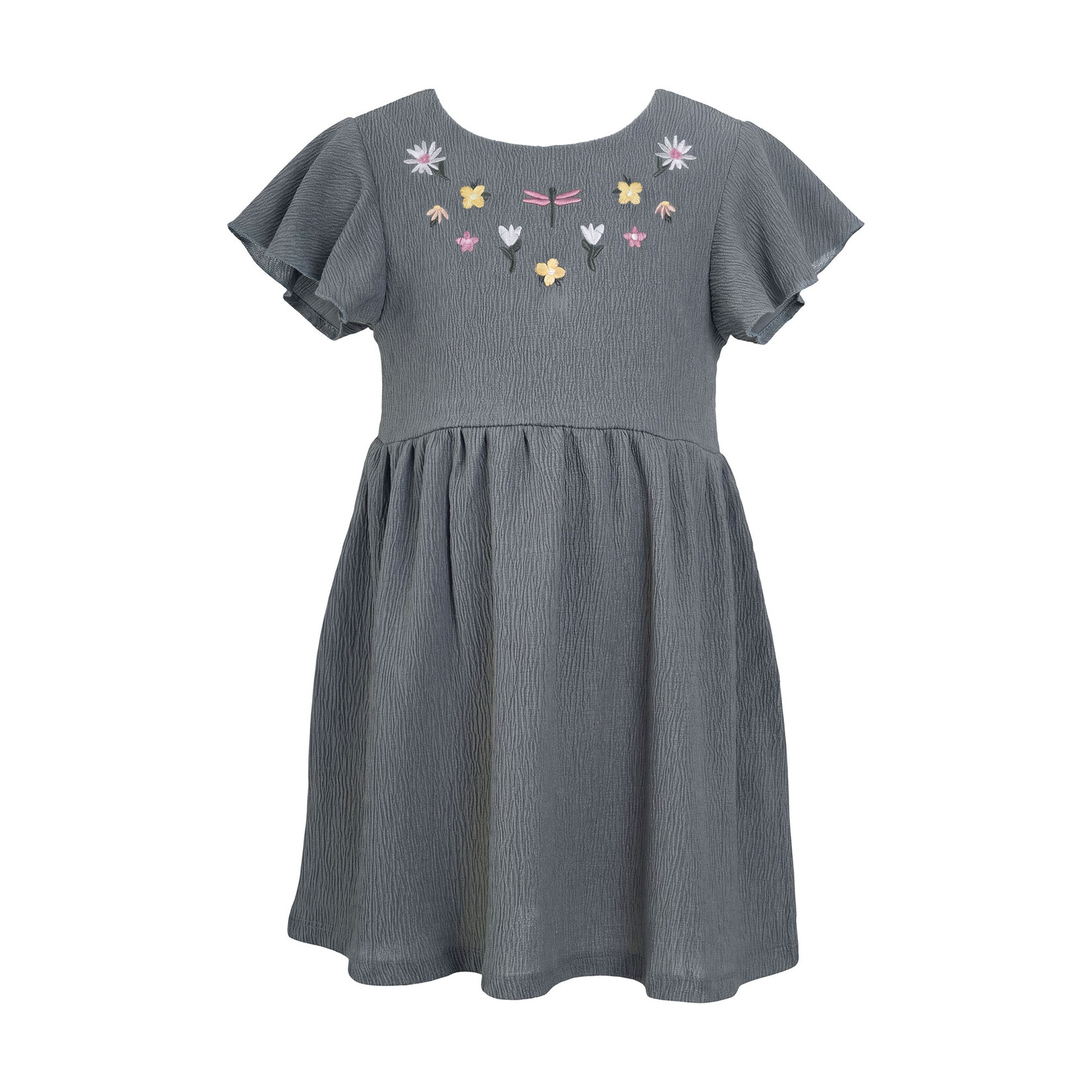 Mandarine & Co. MANDARINE & CO. - Sage green dress with flower and dragonfly embroidery