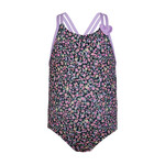 Mandarine & Co. MANDARINE & CO. - Maillot de bain une-pièce noir avec imprimé de fleurs colorées et bretelle lilas