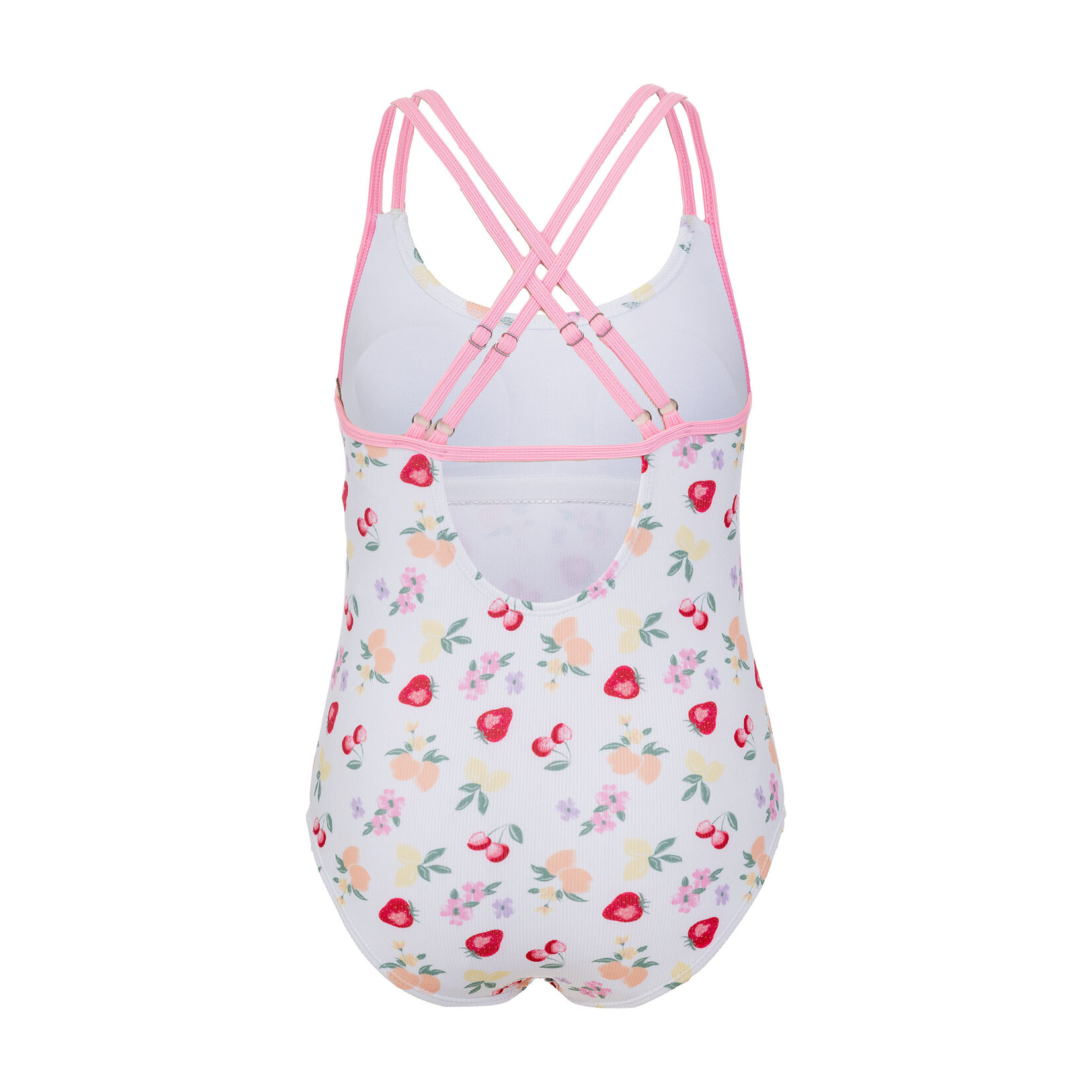 Mandarine & Co. MANDARINE & CO. - White one-piece swimsuit with fruit print and pink strap