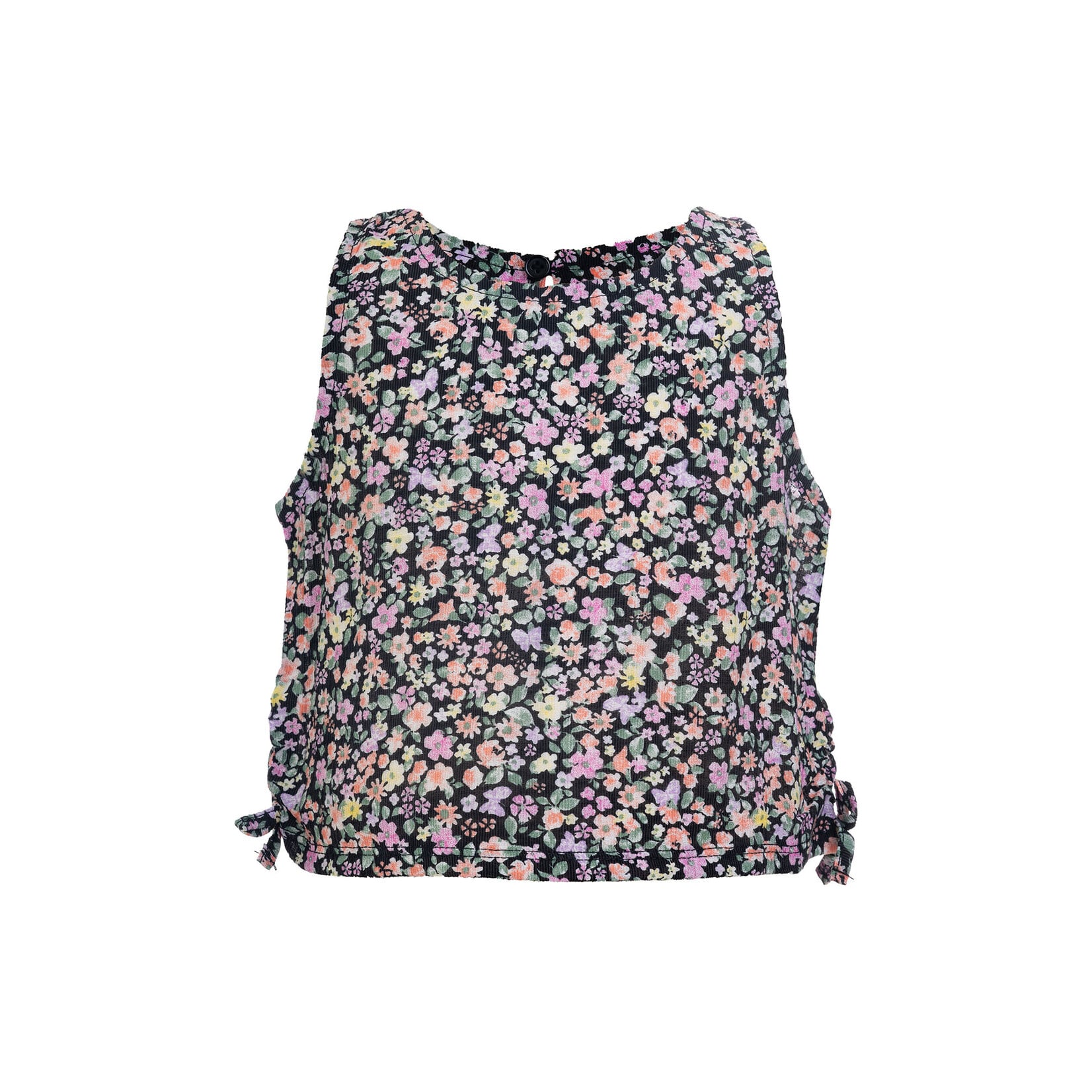 Mandarine & Co. MANDARINE & CO. - Camisole noire avec imprimé fleuri et des boucles sur les côtées