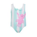 Mandarine & Co. MANDARINE & CO. - One-piece striped bathing suit with lobster print