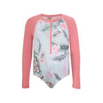 Mandarine & Co. MANDARINE & CO. - Maillot de bain une-pièce à manches longues bleu poude et rose corail avec imprimé de fleurs tropicales
