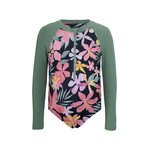 Mandarine & Co. MANDARINE & CO. - Green and black long-sleeved one-piece swimsuit with tropical flower print