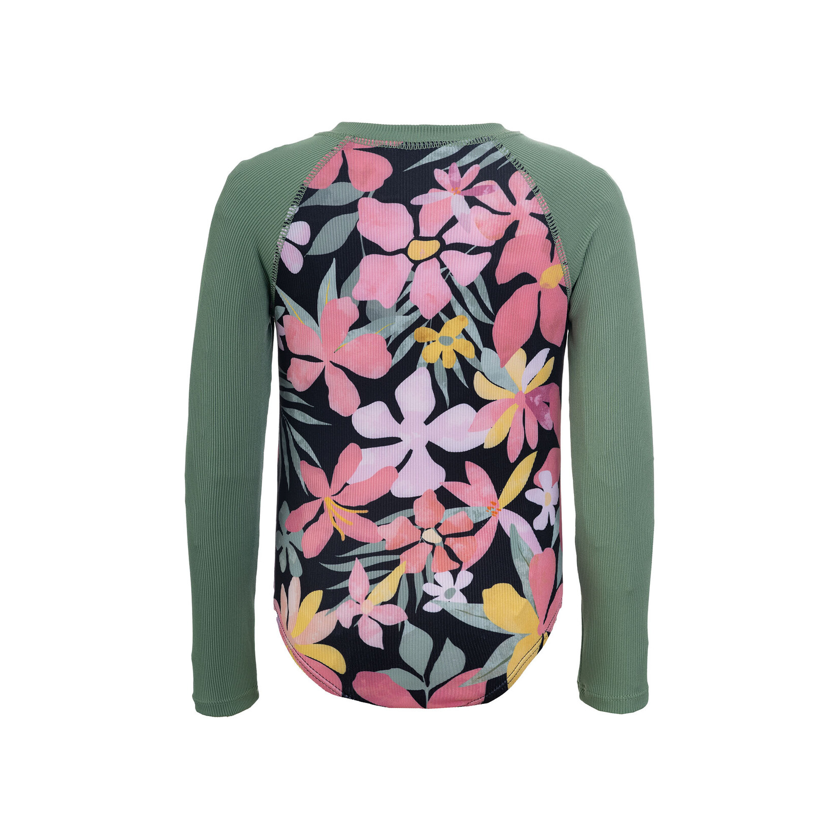 Mandarine & Co.  MANDARINE & CO. - Green and black long-sleeved one-piece swimsuit with tropical flower print
