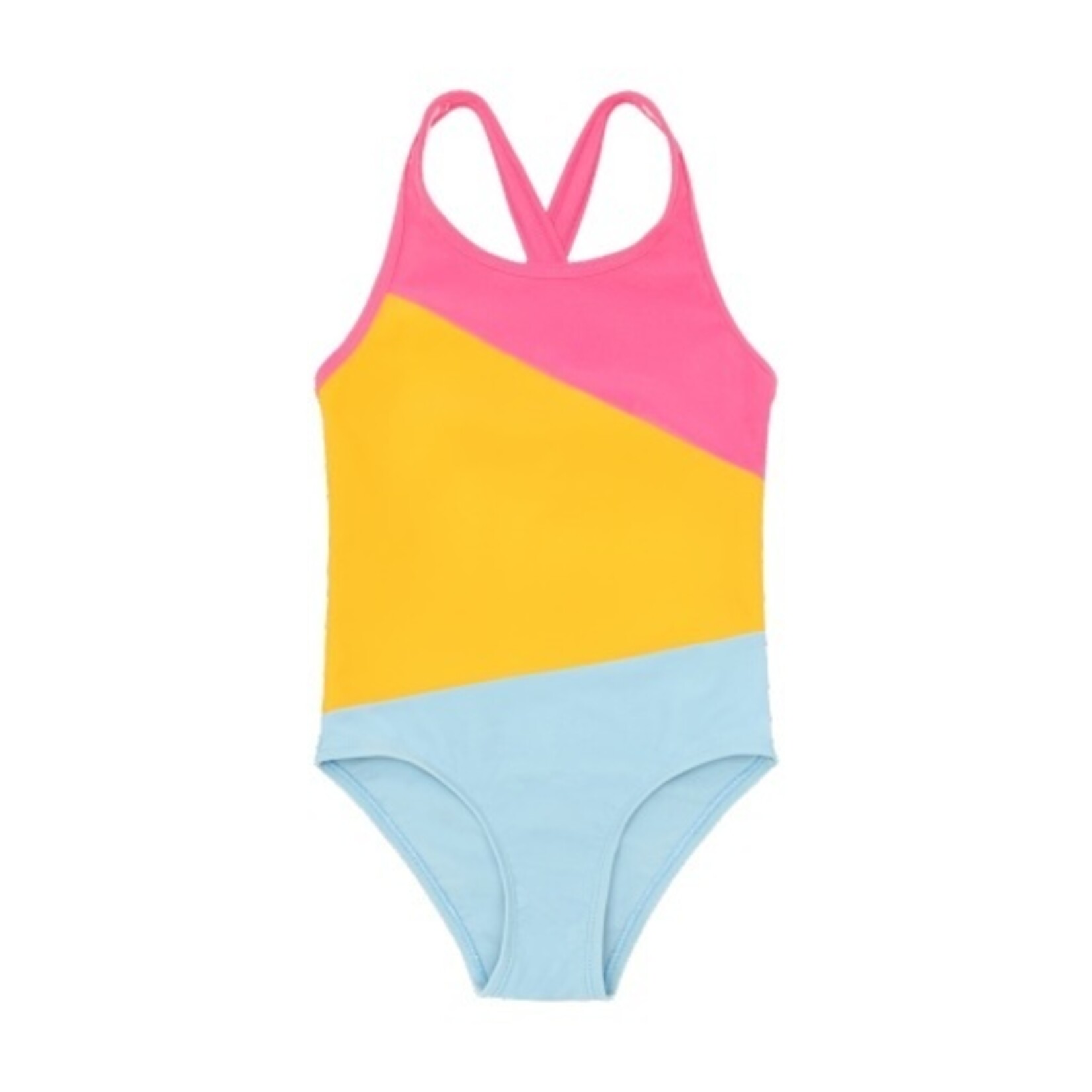 Color Kids COLORKIDS - Pink, yellow, and powder blue colorblock one-piece swimsuit