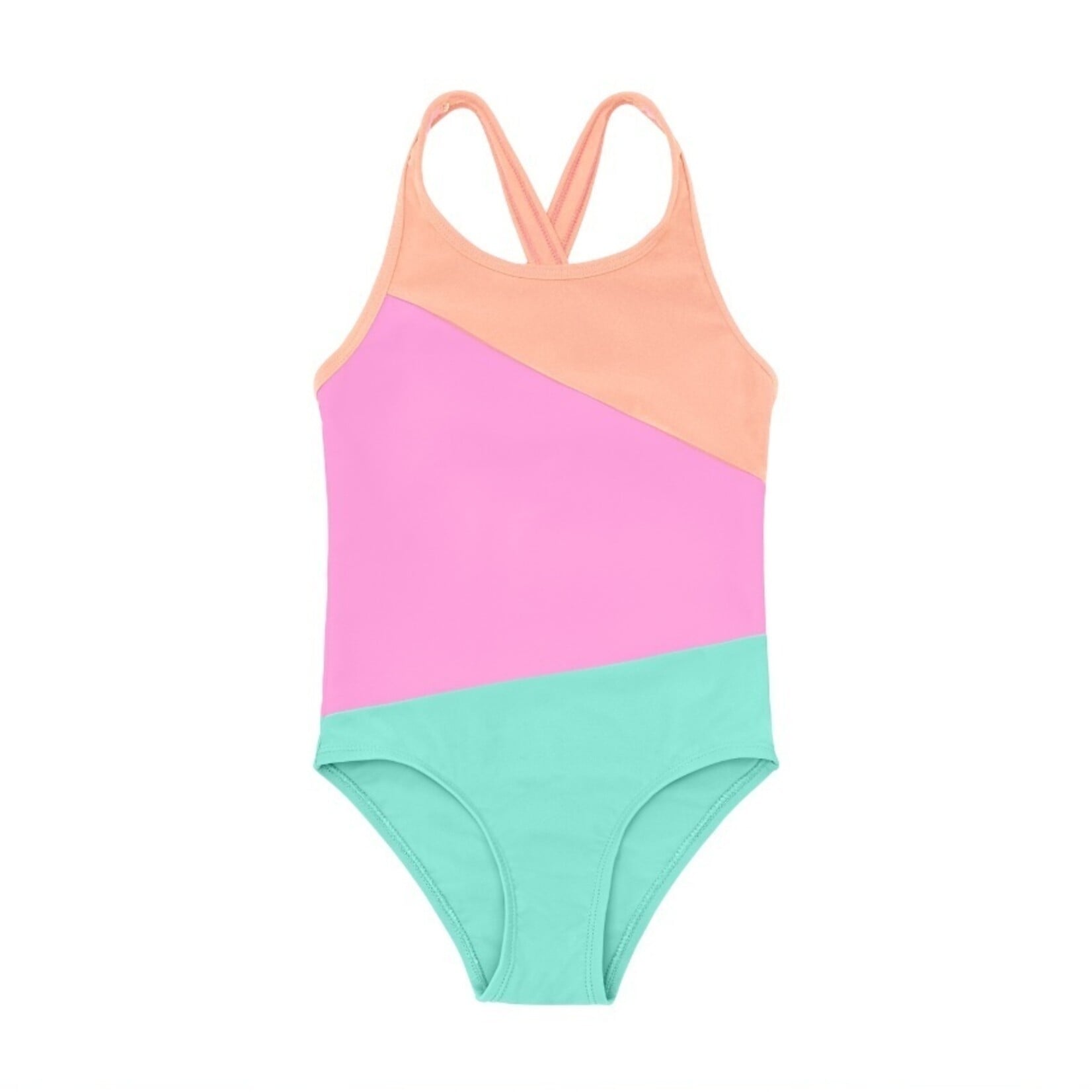 Color Kids COLORKIDS - Maillot une pièce style colorblock orange, rose et bleu menthe