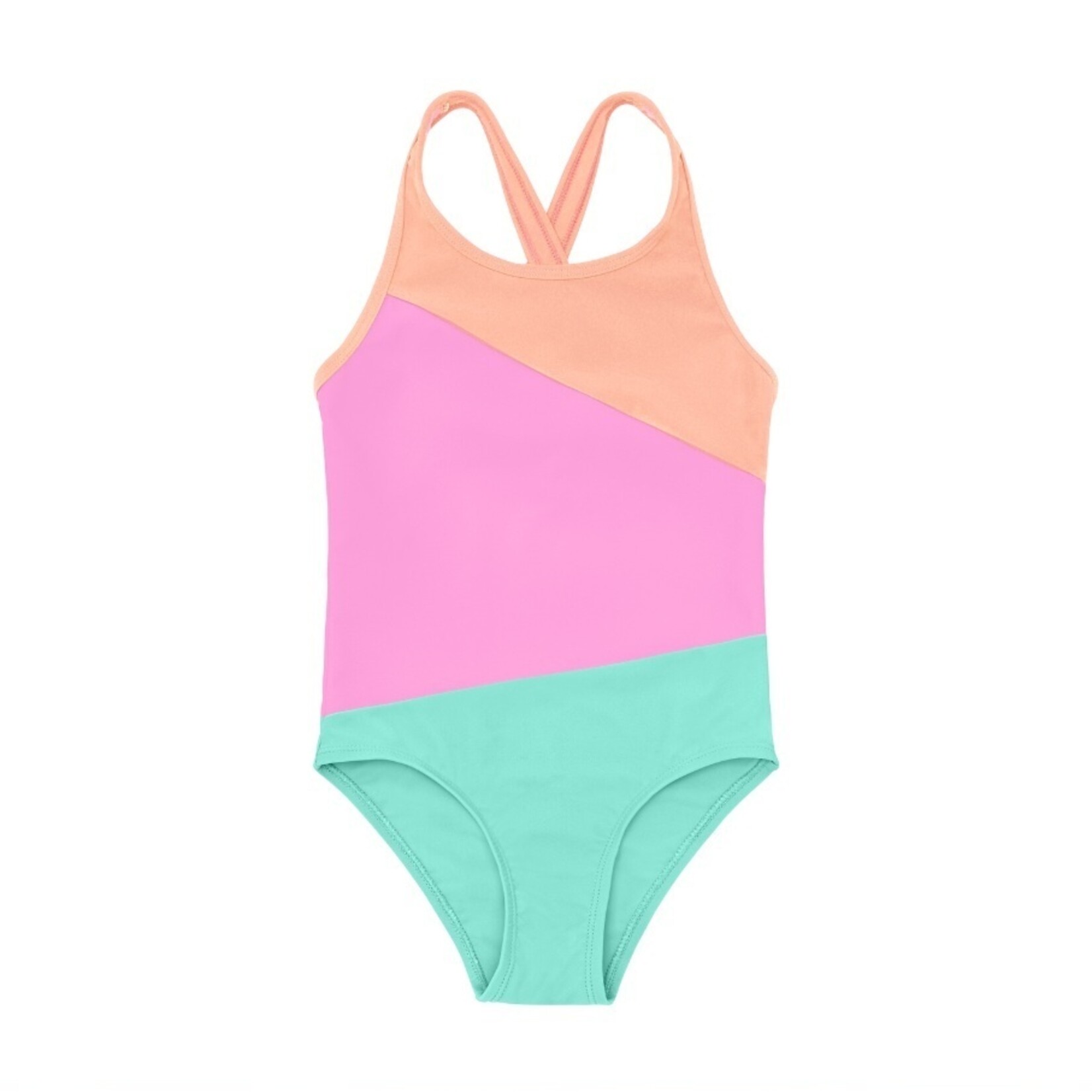Color Kids  COLORKIDS - Orange, pink, and mint blue colorblock one-piece swimsuit