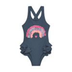 Color Kids COLORKIDS - Maillot une pièce gris avec appliqué d'arc-en-ciel et volant