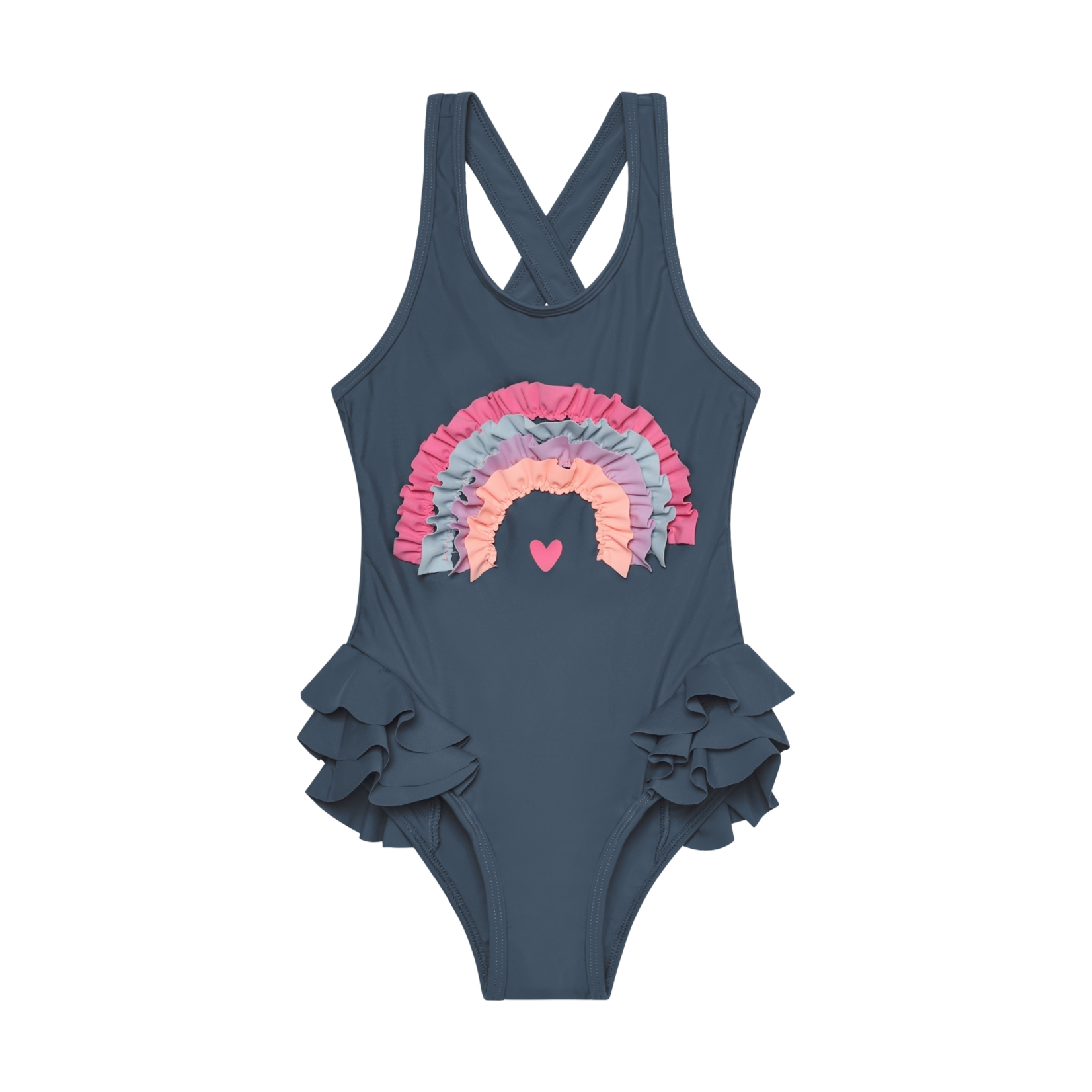 Color Kids COLORKIDS - Grey one-piece swimsuit with rainbow appliqué and ruffle