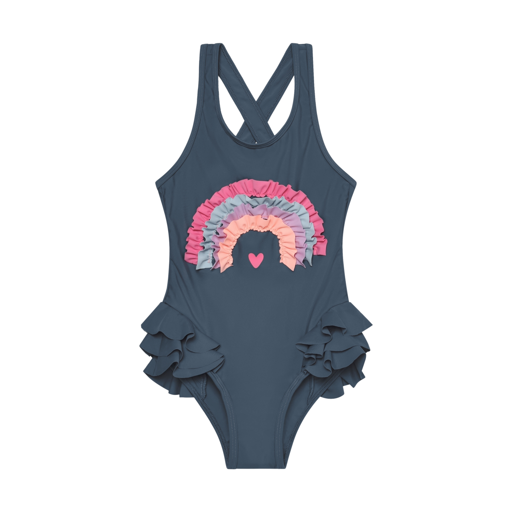 Color Kids COLORKIDS - Maillot une pièce gris avec appliqué d'arc-en-ciel et volant