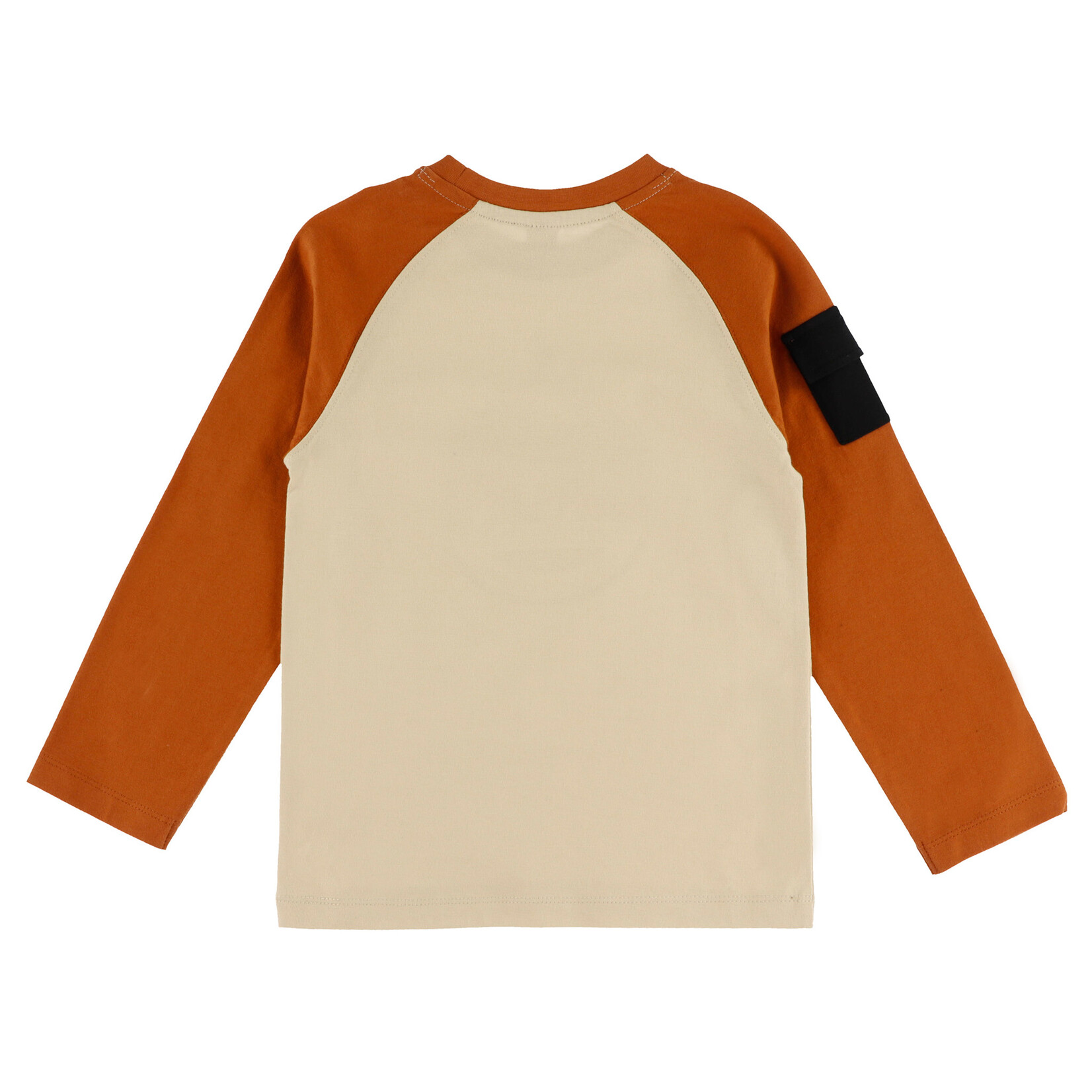 Nanö NANÖ - Cream-white T-shirt with orange long-sleeve and motorcyclist print 'Plein gaz!'
