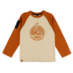 Nanö NANÖ - T-shirt blanc crème à manches longues oranges avec imprimé de motocycliste 'Plein gaz!'